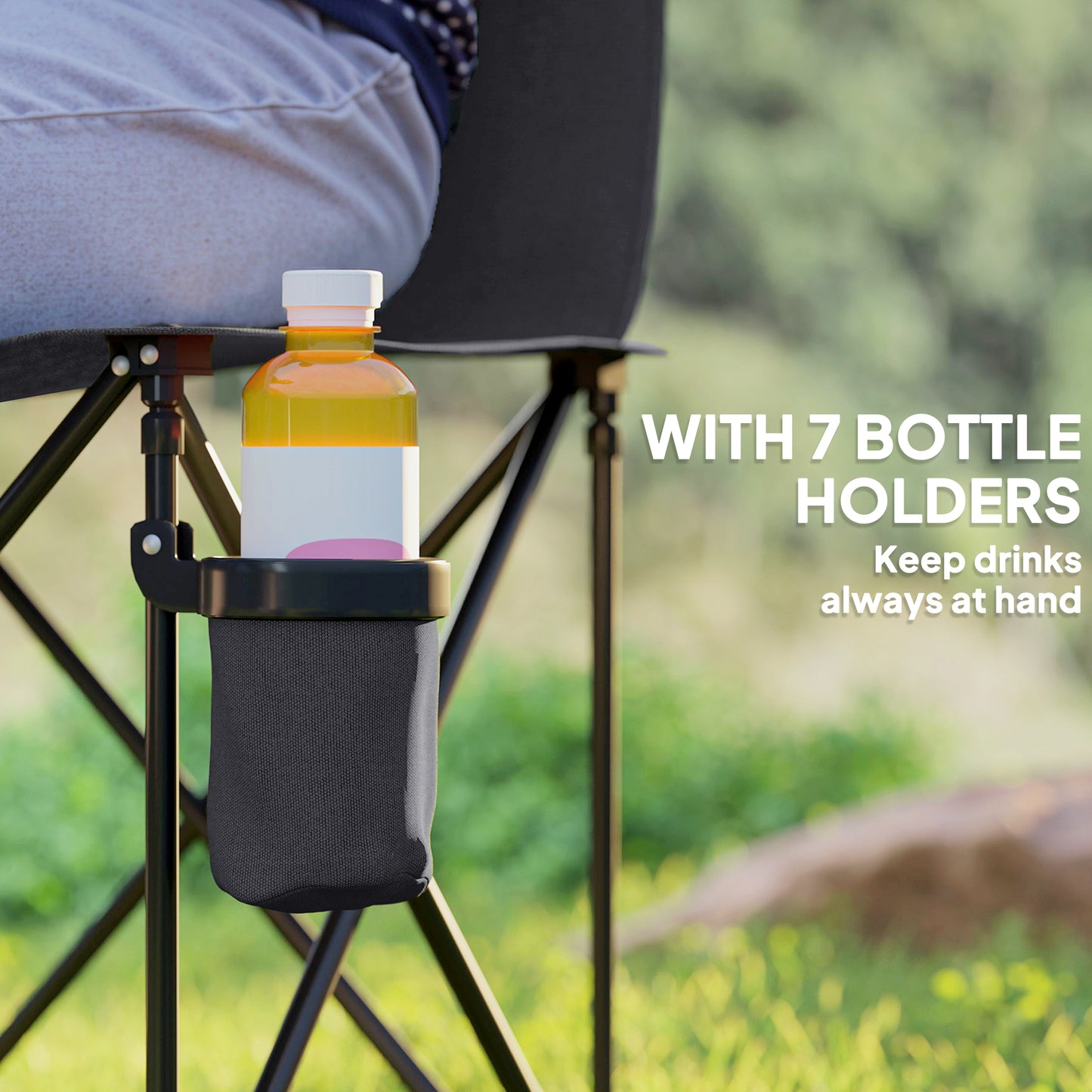 6-Seater Folding Camping Bench with Cup Holders & Carry Bag – Charcoal Grey