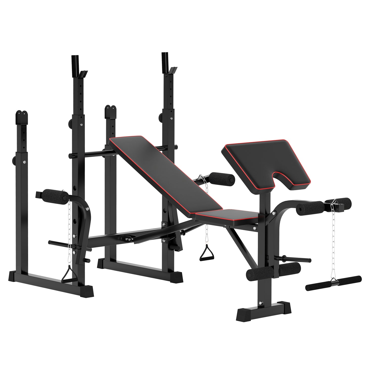 Folding Weight Bench with Barbell Rack and Preacher Curl Attachment