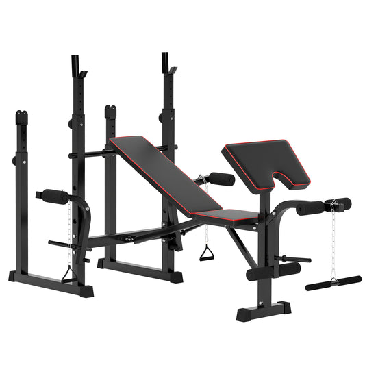 Folding Weight Bench with Barbell Rack and Preacher Curl Attachment