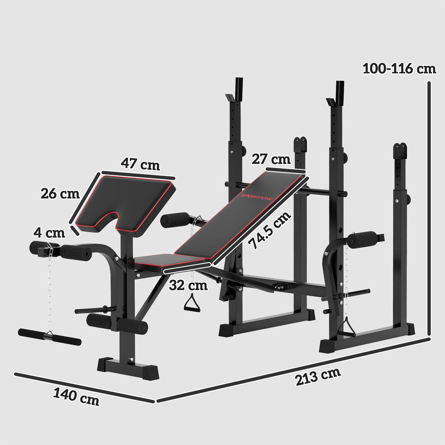 Folding Weight Bench with Barbell Rack and Preacher Curl Attachment