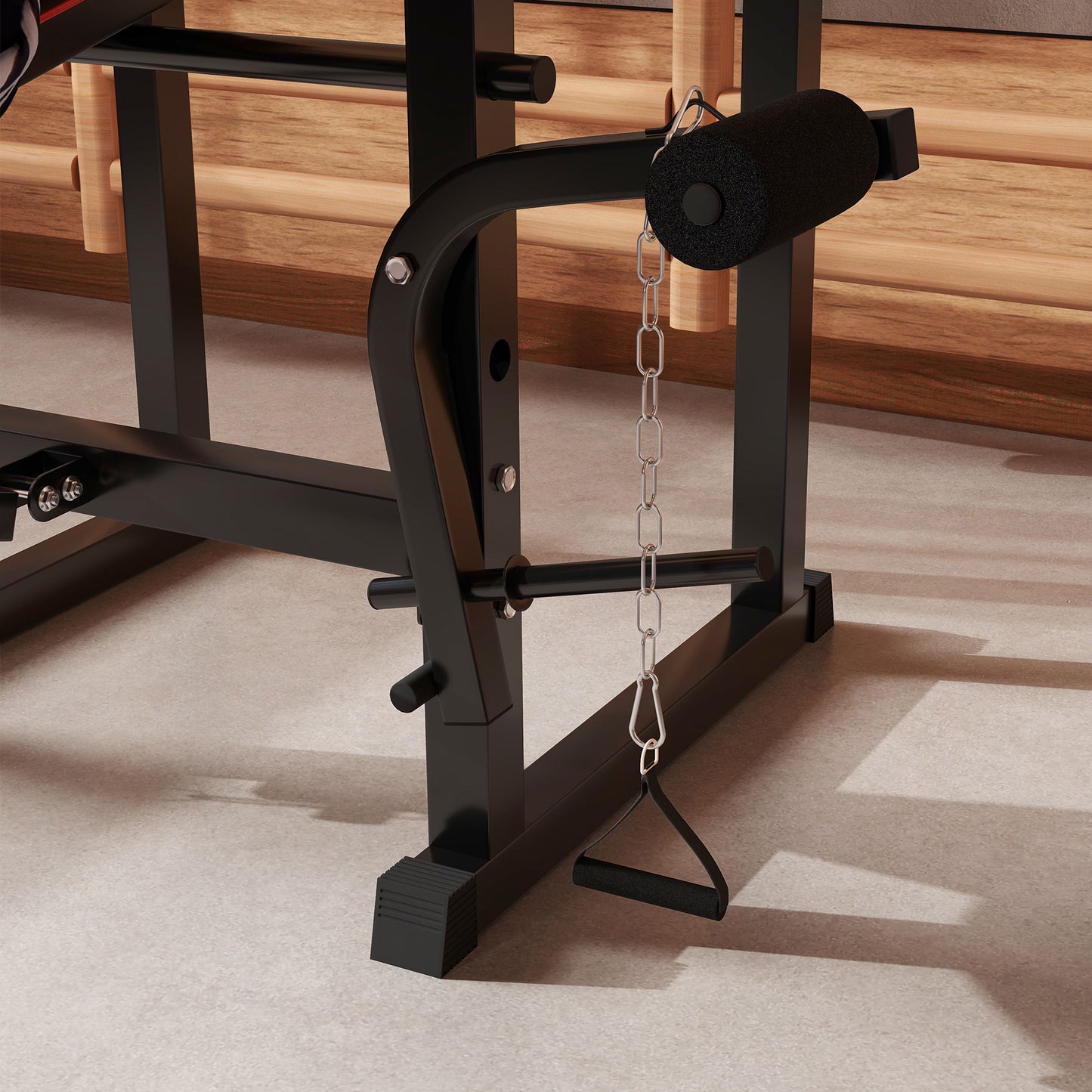 Folding Weight Bench with Barbell Rack and Preacher Curl Attachment