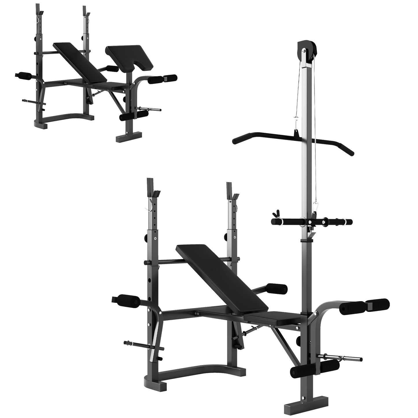 Multi-Exercise Adjustable Weight Bench with Bench Press Rack, Leg & Preacher Curl Attachments