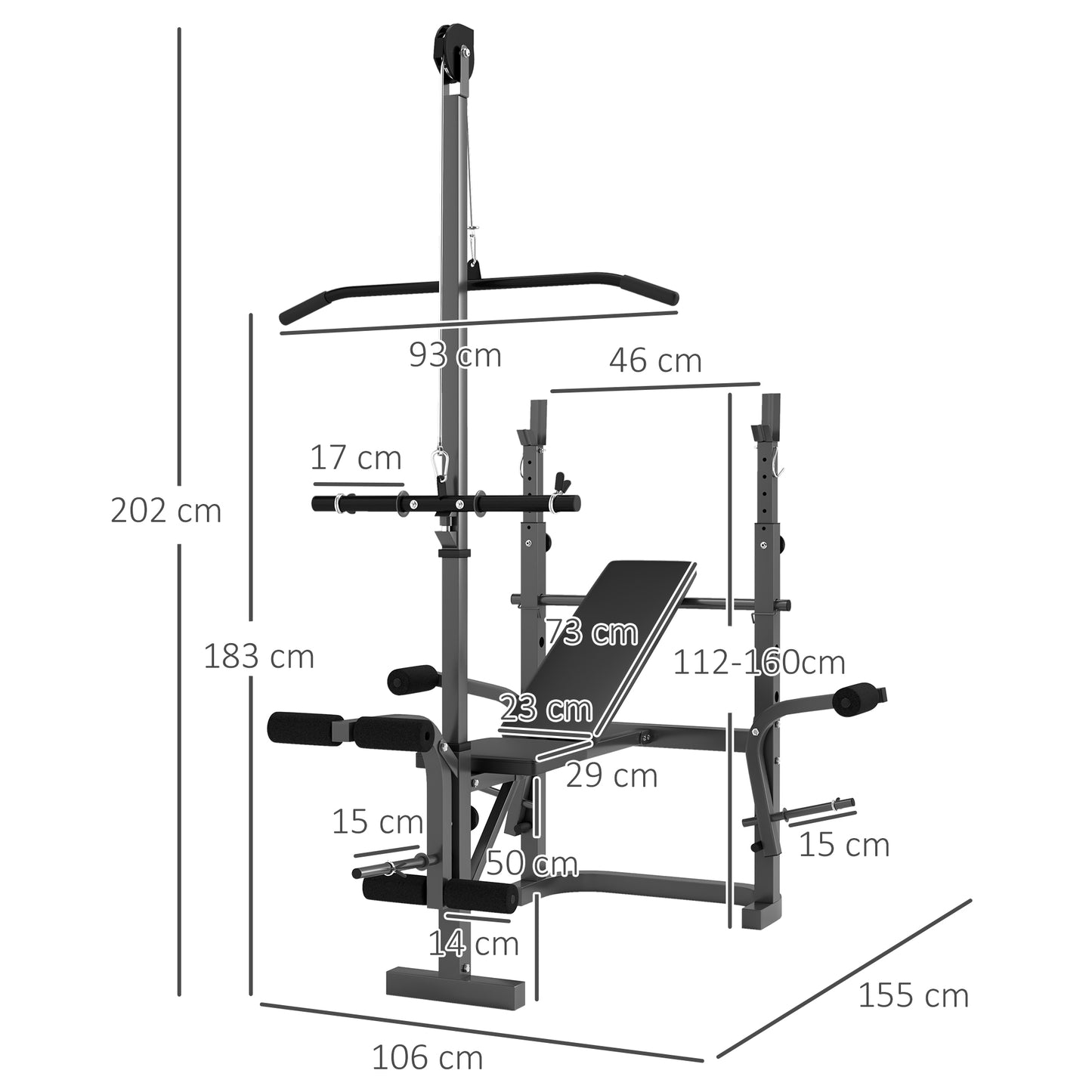 Multi-Exercise Adjustable Weight Bench with Bench Press Rack, Leg & Preacher Curl Attachments