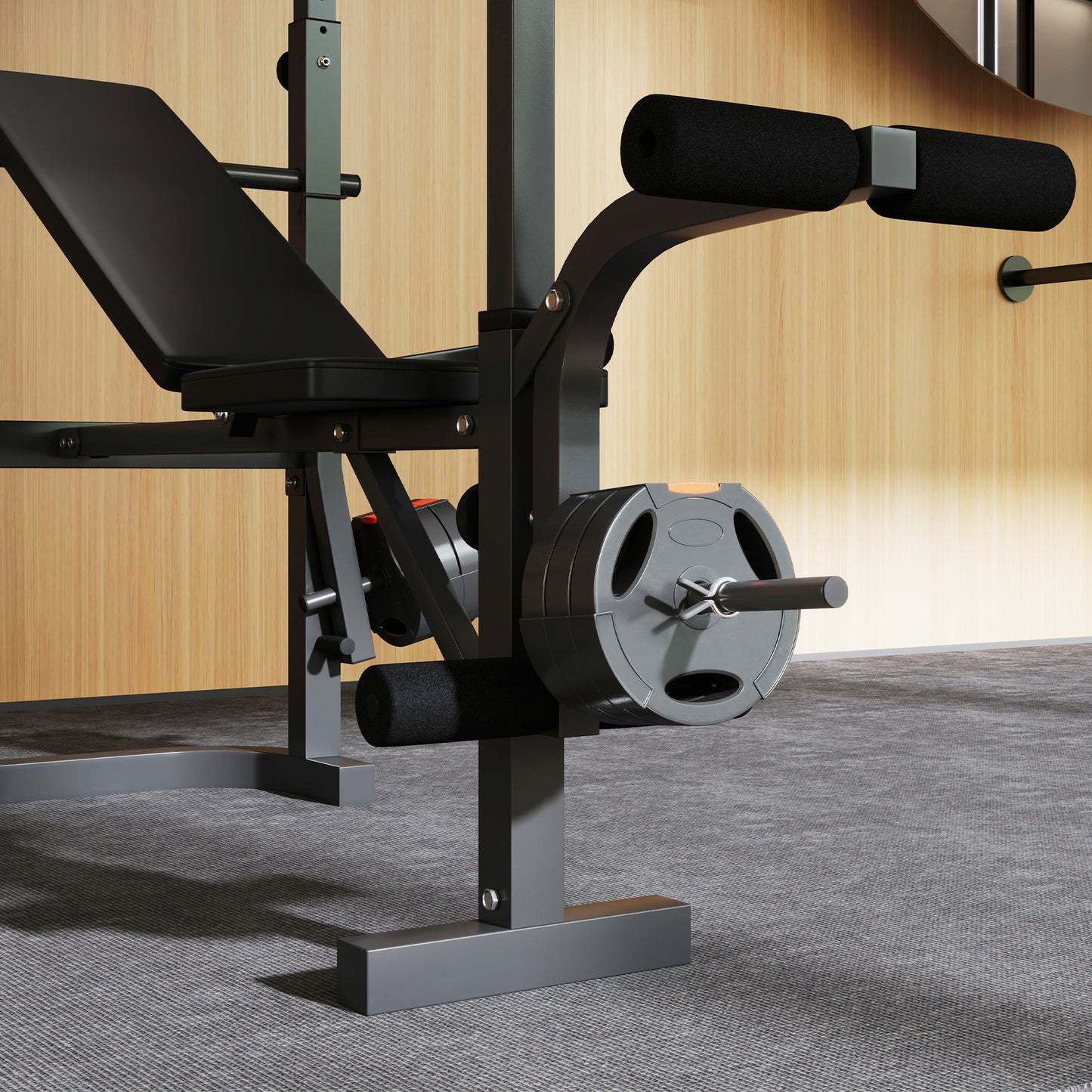 Multi-Exercise Adjustable Weight Bench with Bench Press Rack, Leg & Preacher Curl Attachments