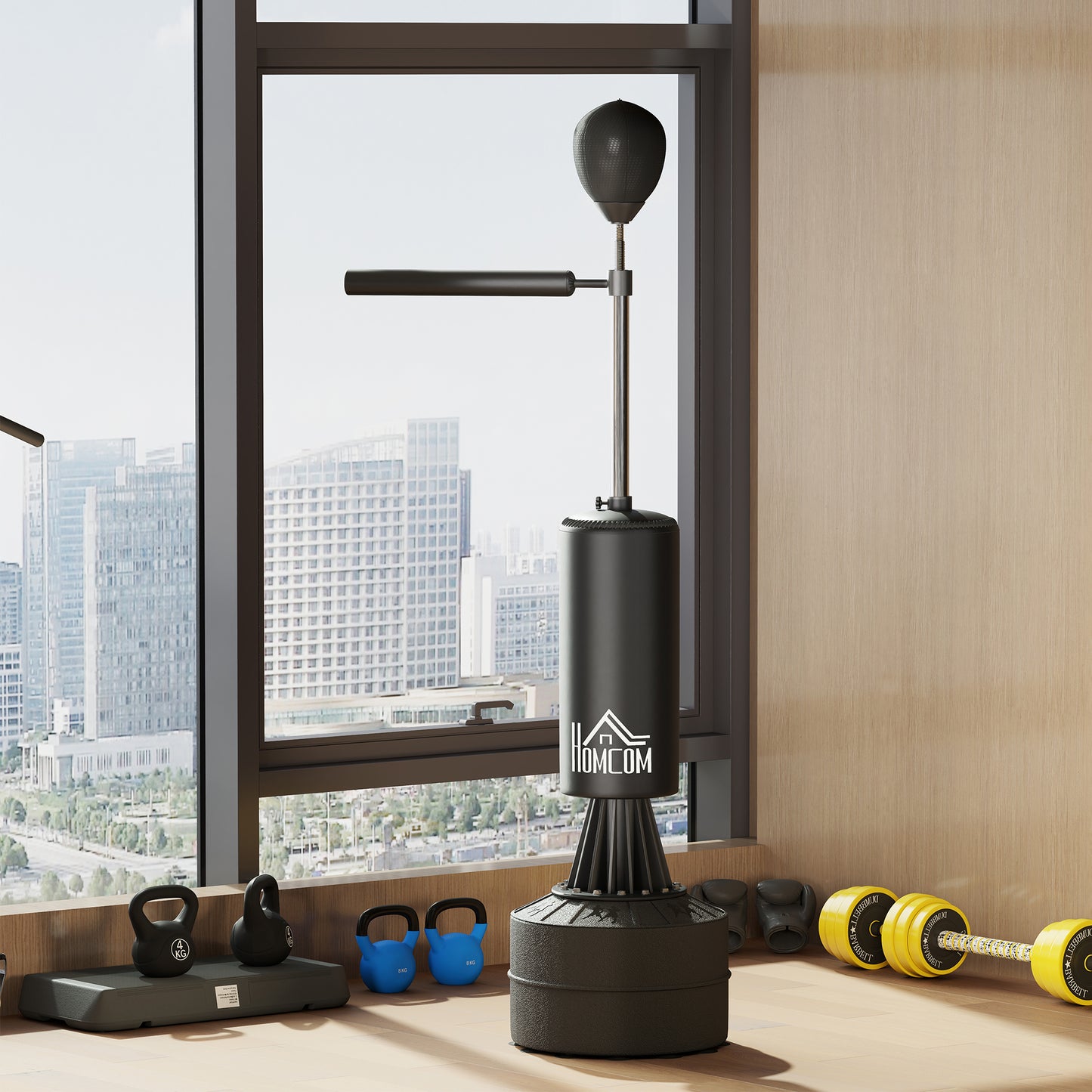 Adjustable Free-Standing Boxing Punch Bag with Rotating Arm & Speed Ball – Gloves Included