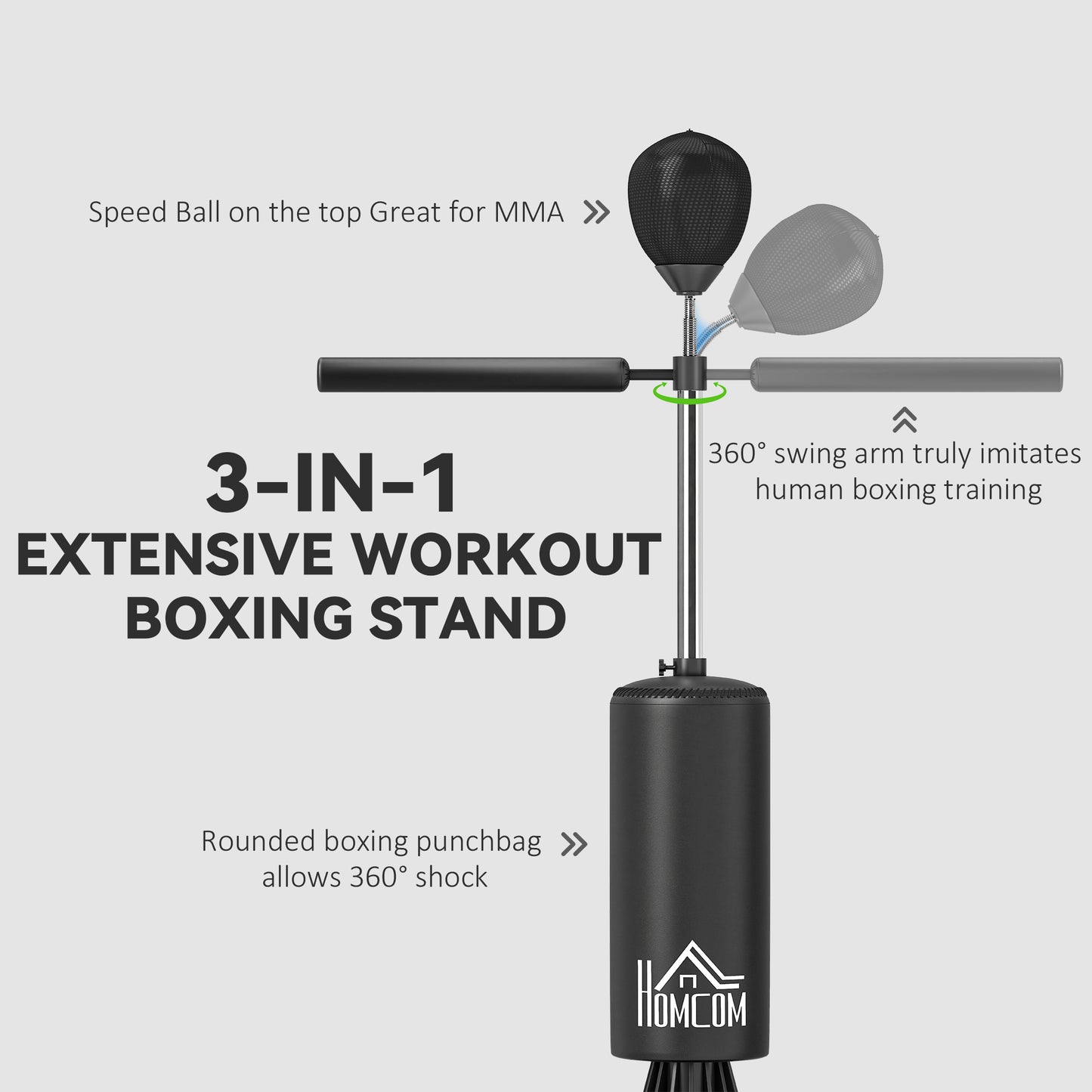 Adjustable Free-Standing Boxing Punch Bag with Rotating Arm & Speed Ball – Gloves Included