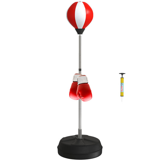 Adjustable Height Freestanding Punching Bag Set with Gloves & Pump – Red/White