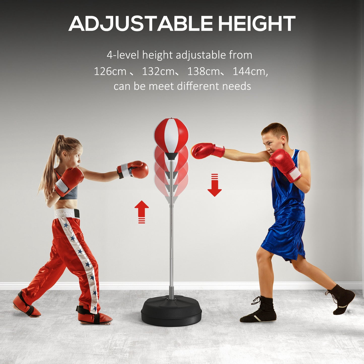 Adjustable Height Freestanding Punching Bag Set with Gloves & Pump – Red/White