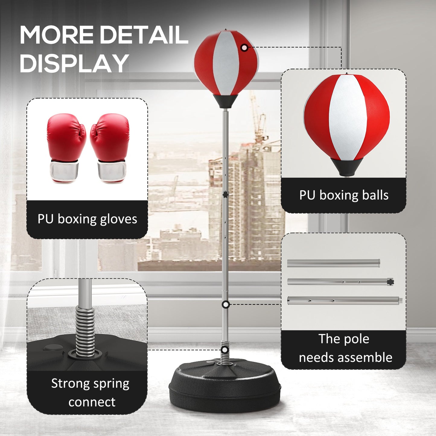 Adjustable Height Freestanding Punching Bag Set with Gloves & Pump – Red/White