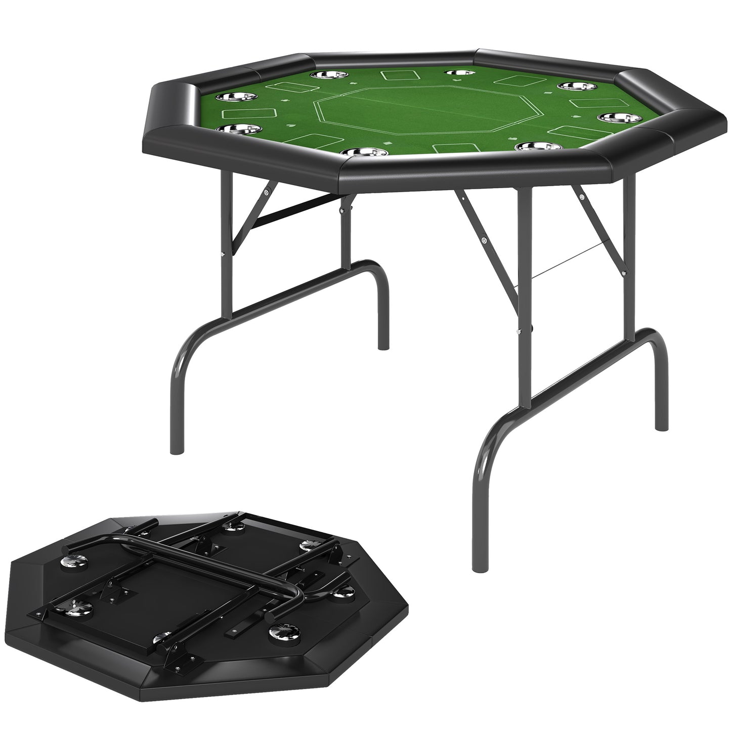 8-Player Foldable Poker Table with Cup Holders – Green