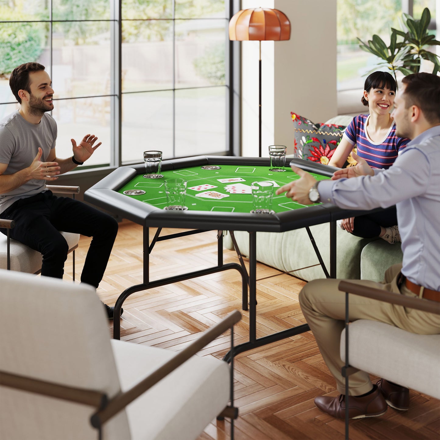 8-Player Foldable Poker Table with Cup Holders – Green