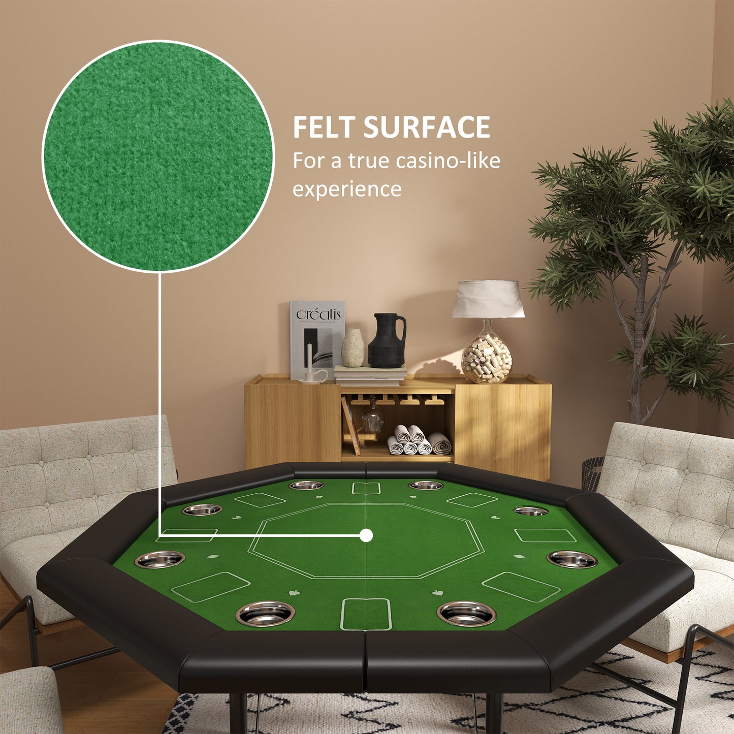 8-Player Foldable Poker Table with Cup Holders – Green