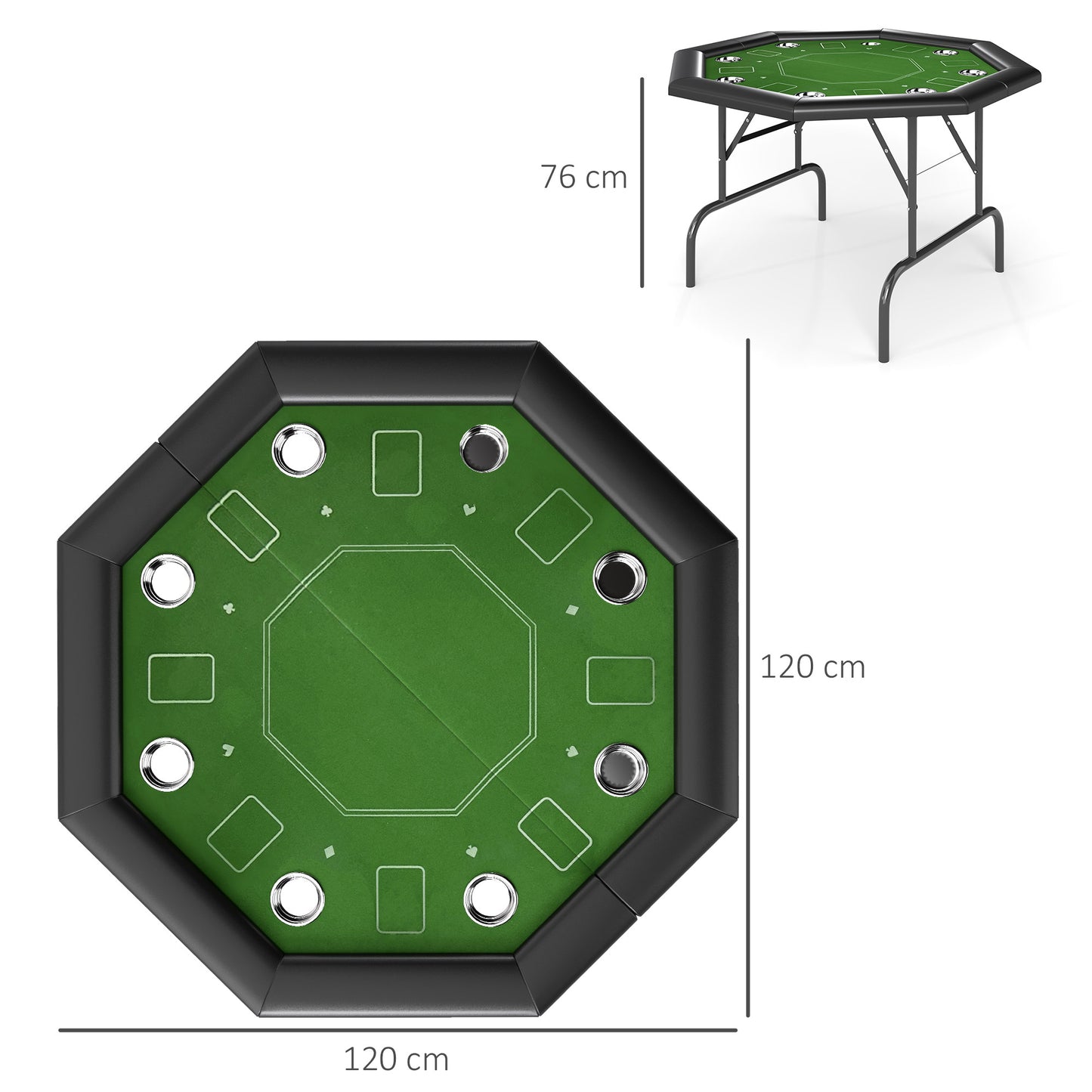 8-Player Foldable Poker Table with Cup Holders – Green