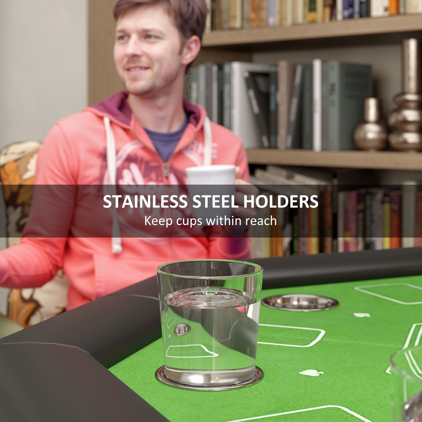 8-Player Foldable Poker Table with Cup Holders – Green