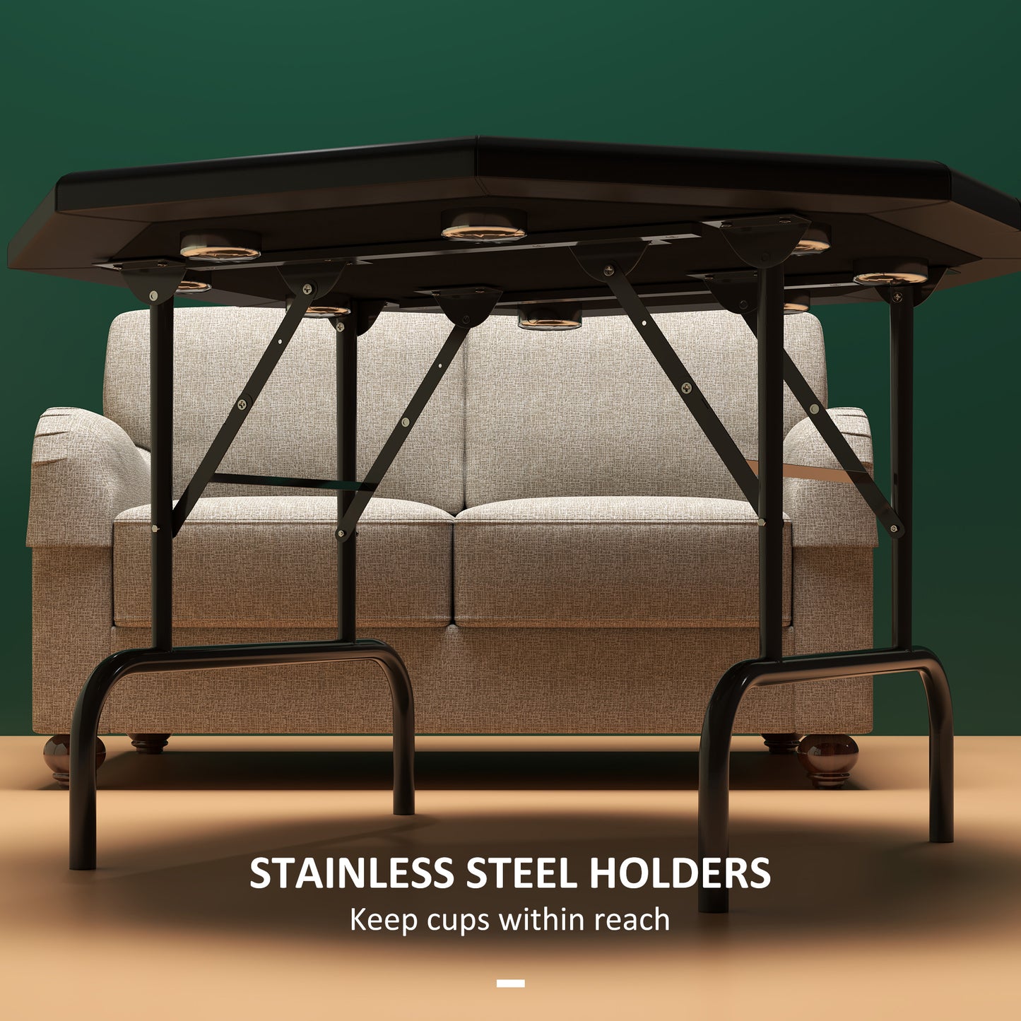 8-Player Foldable Poker Table with Cup Holders – Green