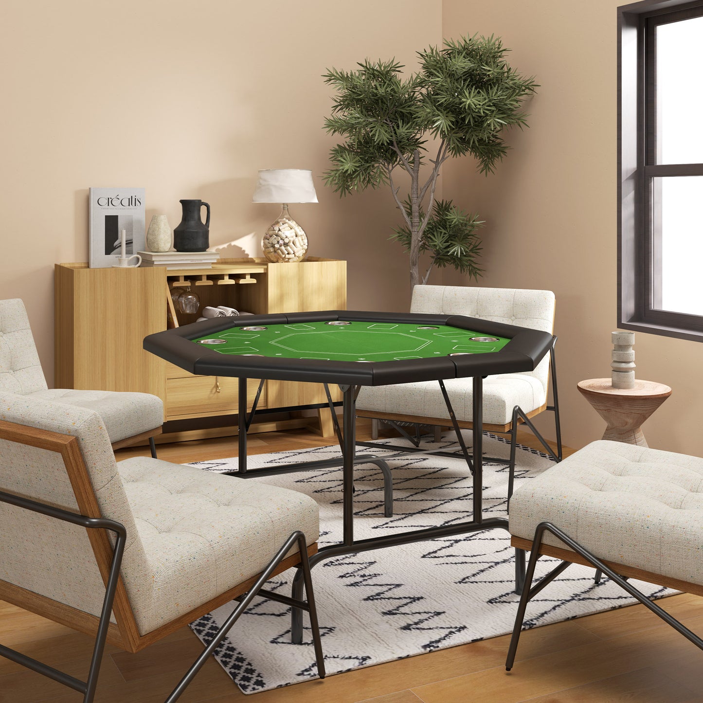8-Player Foldable Poker Table with Cup Holders – Green