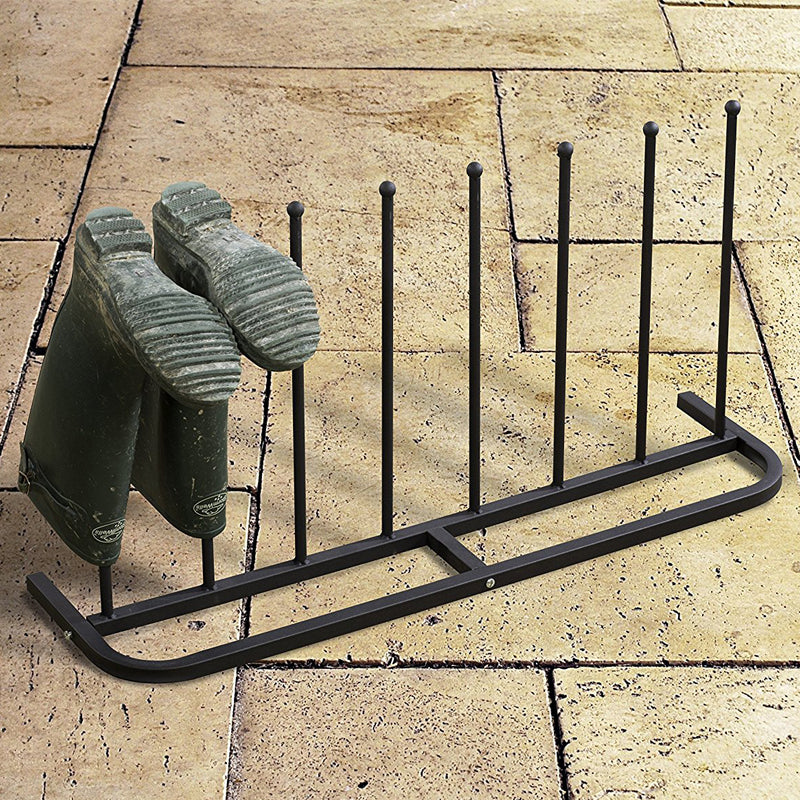 Black Metal Boot Rack – 4 Pair Welly & Shoe Storage Stand, Powder-Coated Steel