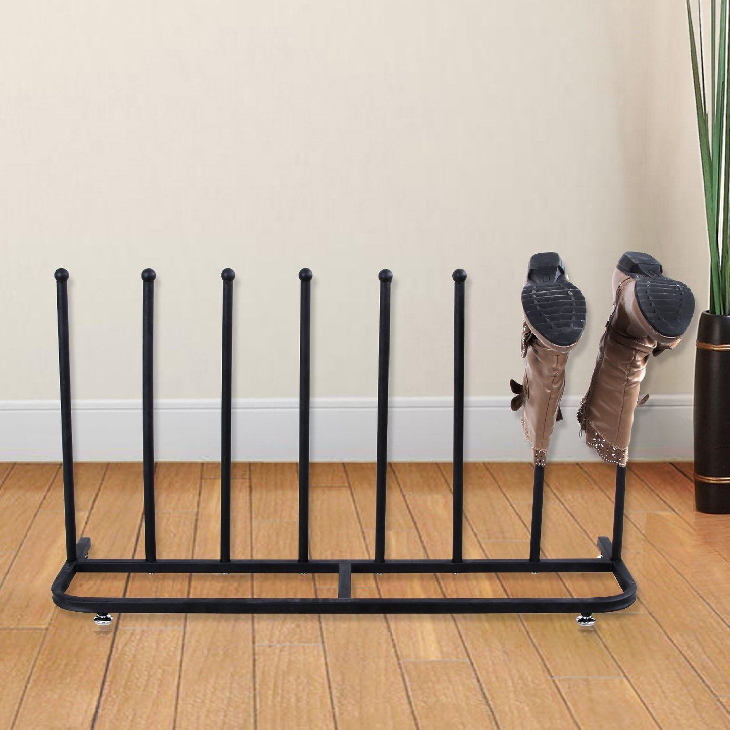 Black Metal Boot Rack – 4 Pair Welly & Shoe Storage Stand, Powder-Coated Steel