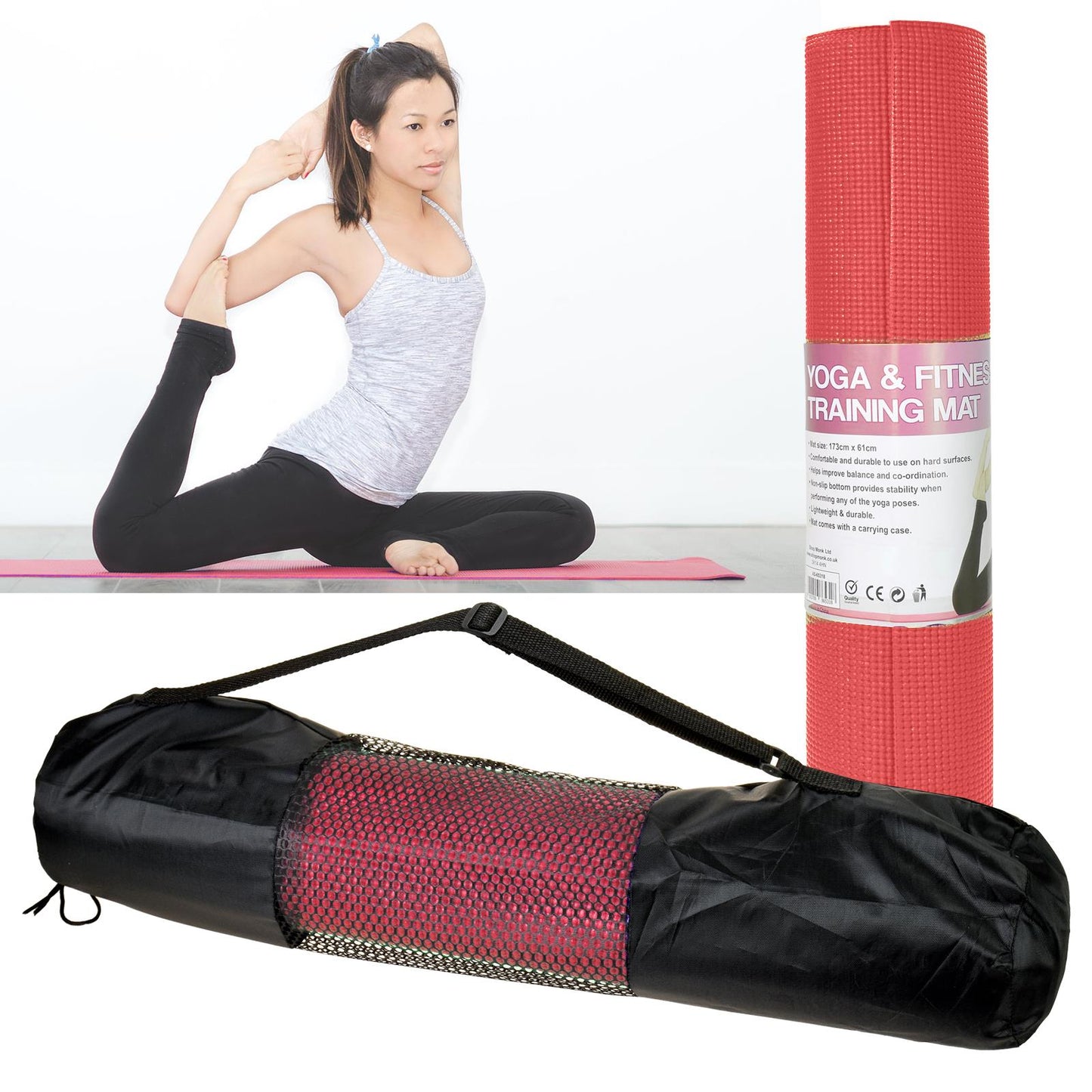 Professional Non-Slip Yoga Mat with Carry Bag – Lightweight, Durable & Portable (173 x 61cm)