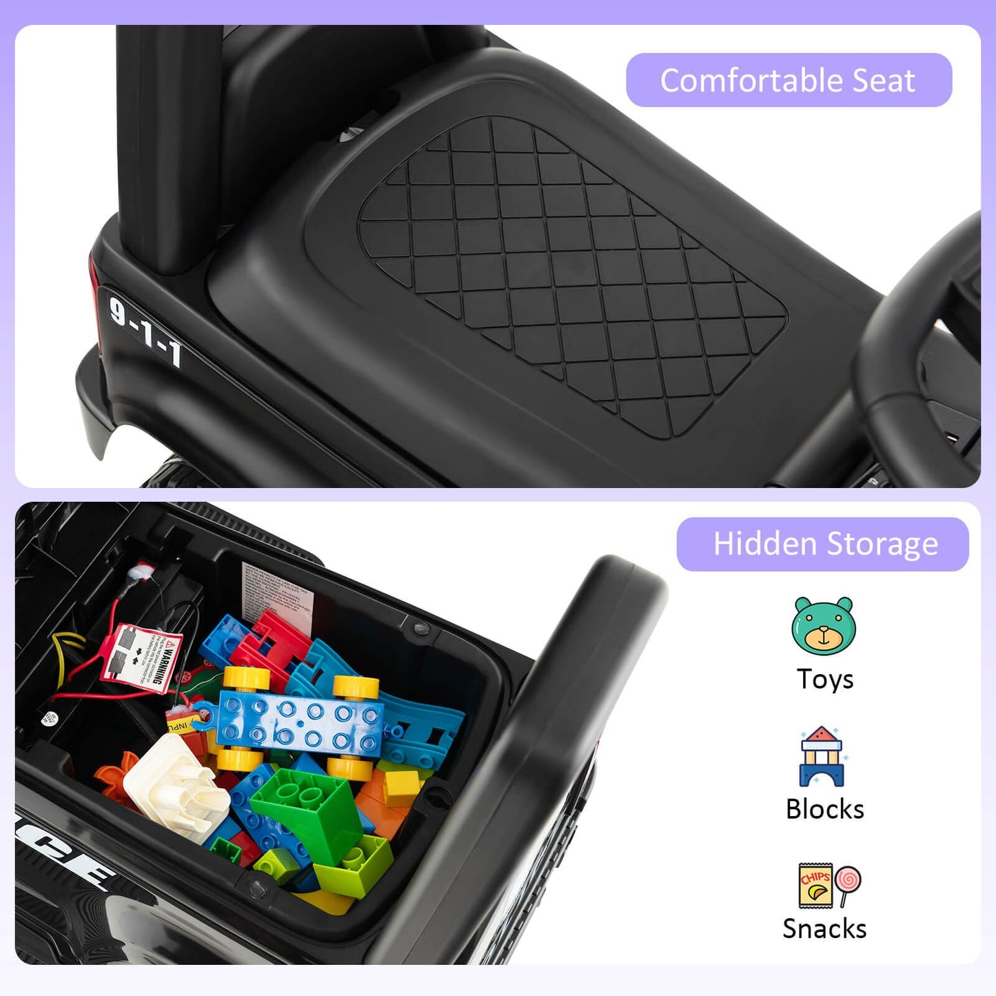 6V Kids Ride-On Police Car with Siren Lights, Megaphone & Hidden Storage | Electric Ride-On Toy for Toddlers