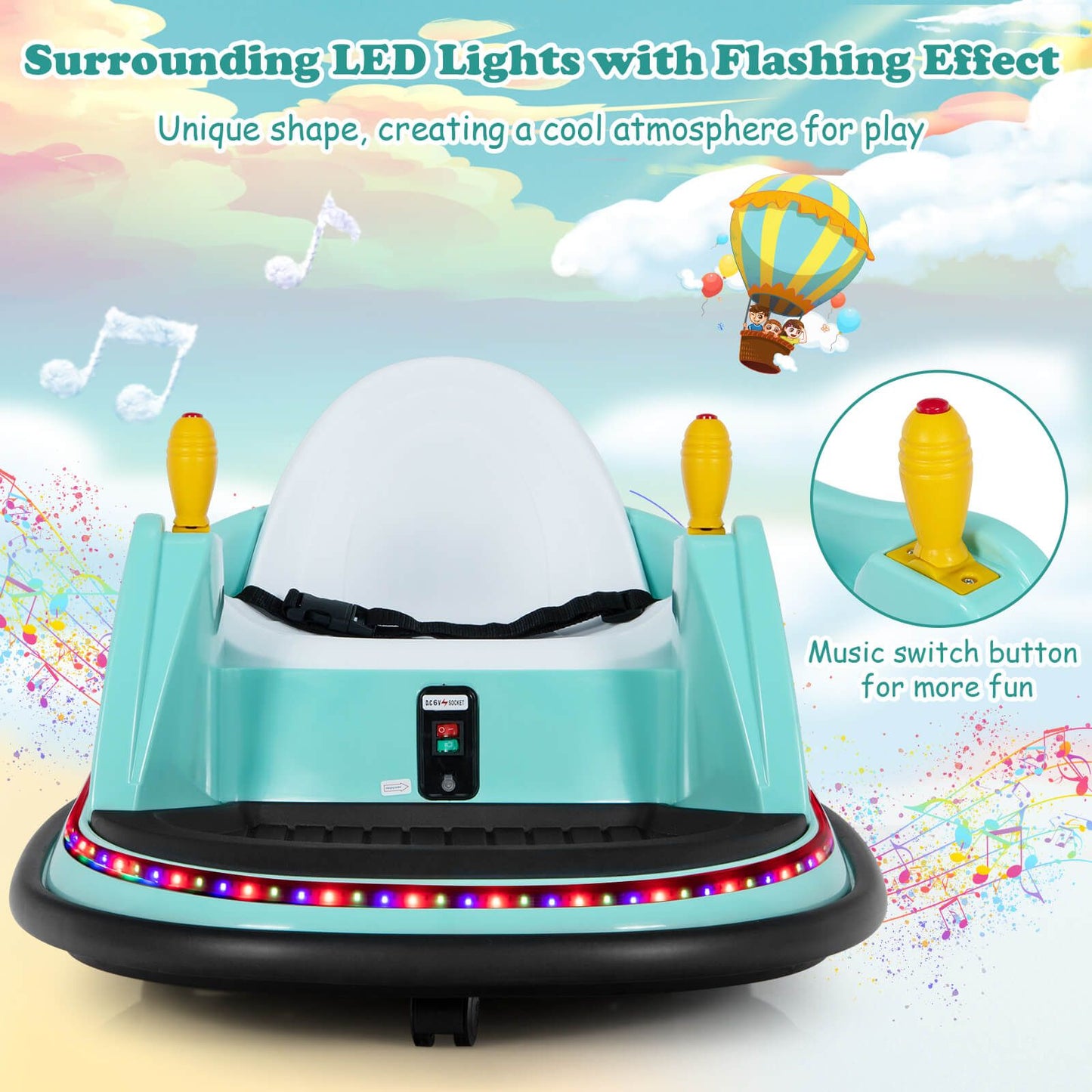 Children's Ride-On Bumper Car with Vibrant Flashing Lights and Music