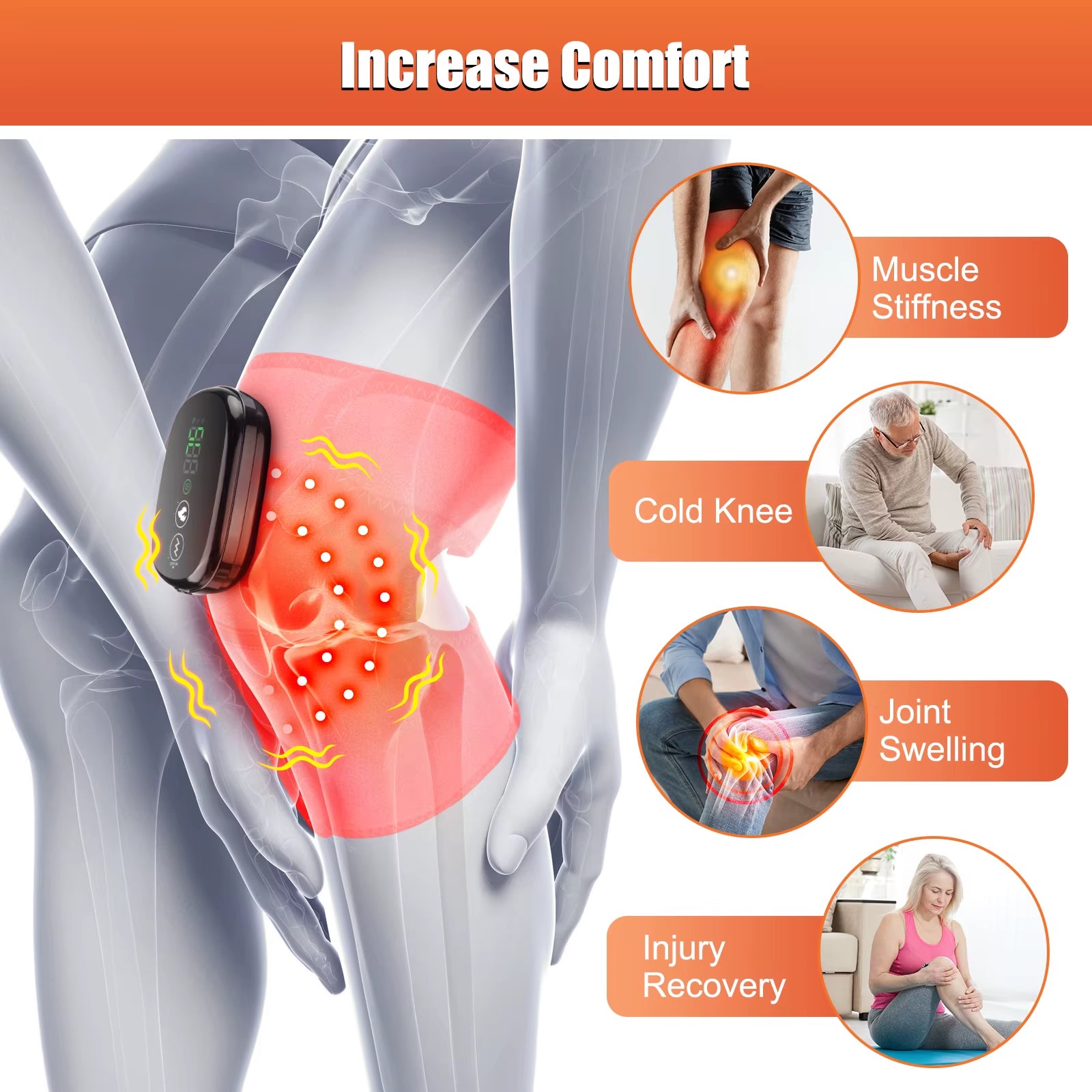 Wireless Electric Knee Brace Vibration Heating Knee Massager Red Light Therapy Hot Compress Knee Pad Shoulder Elbow Pad