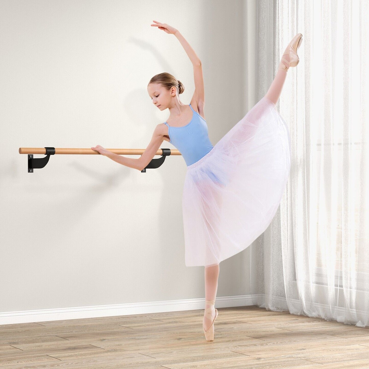120CM Wall-Mounted Beech Wood Ballet Barre