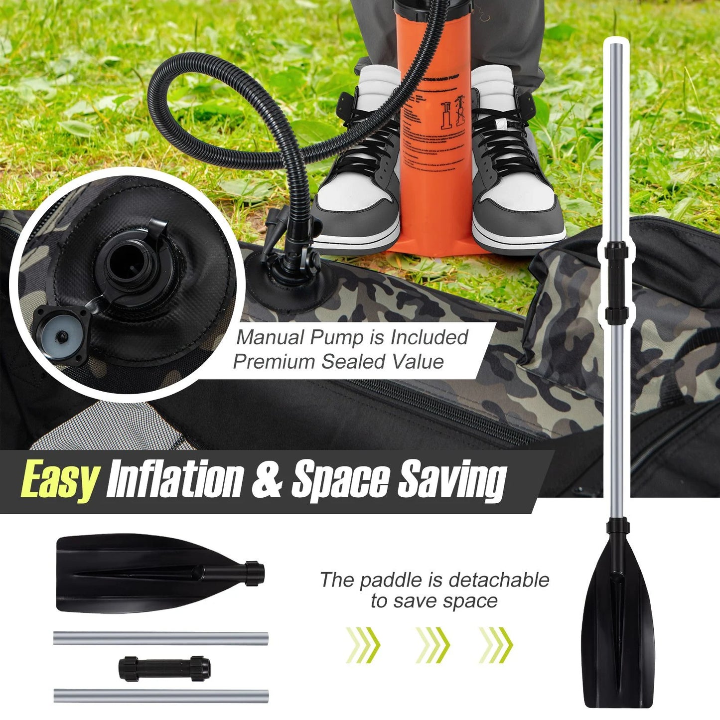 Inflatable Fishing Float Tube with Pump, Paddle, and Storage Compartments