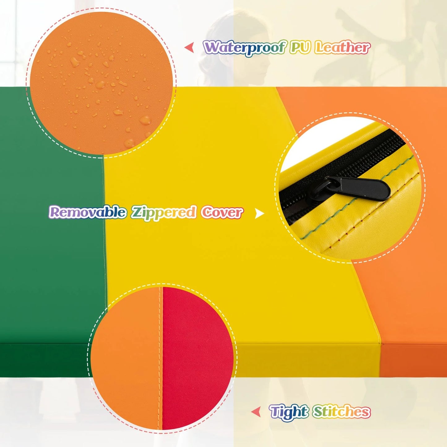 Tri-Fold Thick Tumbling Gymnastics Mat with Hook and Loop Fasteners