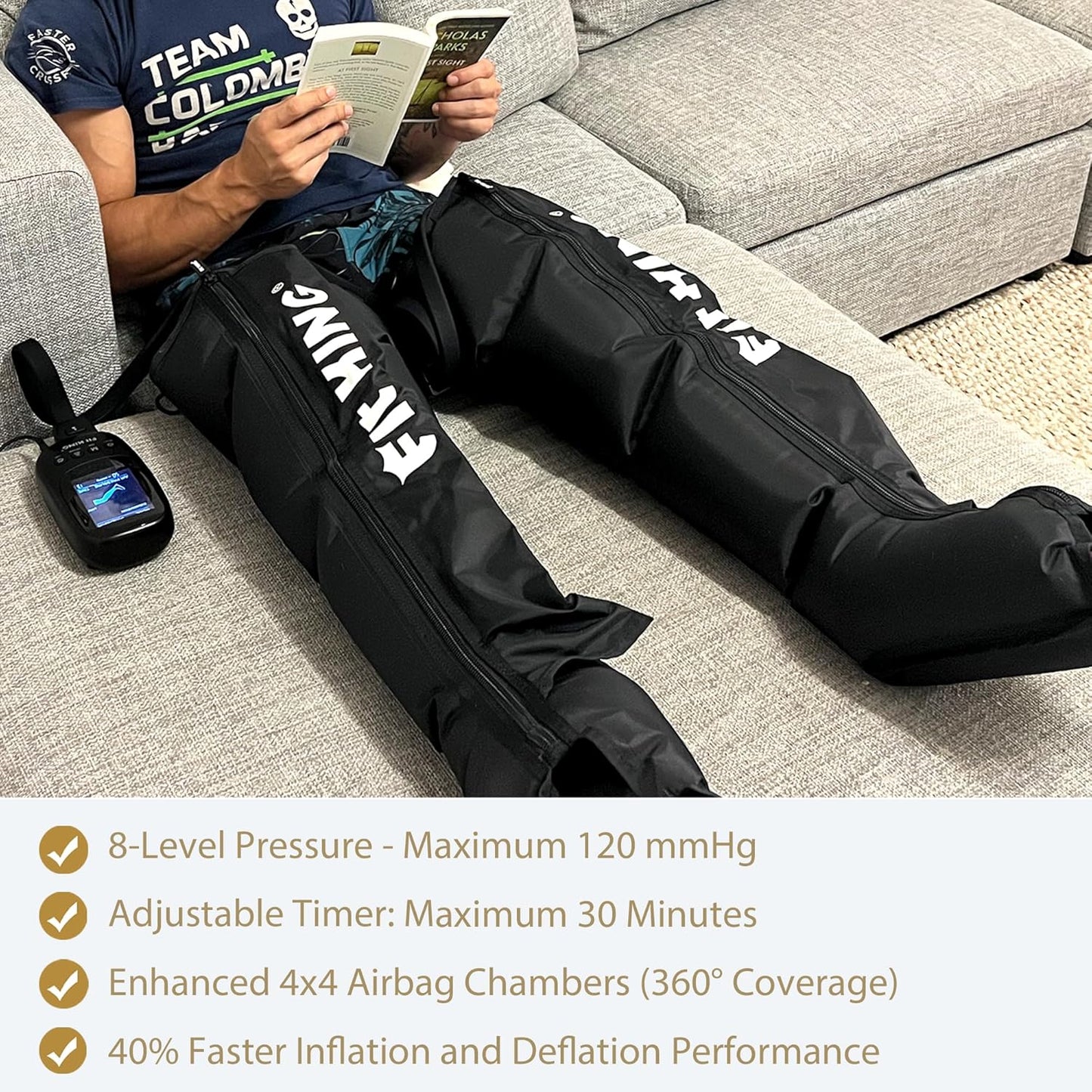 FIT KING Leg Recovery Boots | Compression Massage Machine for Pain Relief, Circulation & Muscle Recovery (Available in S / M / L)| Foot, Calf & Thigh Air Compression Massager with LCD Display