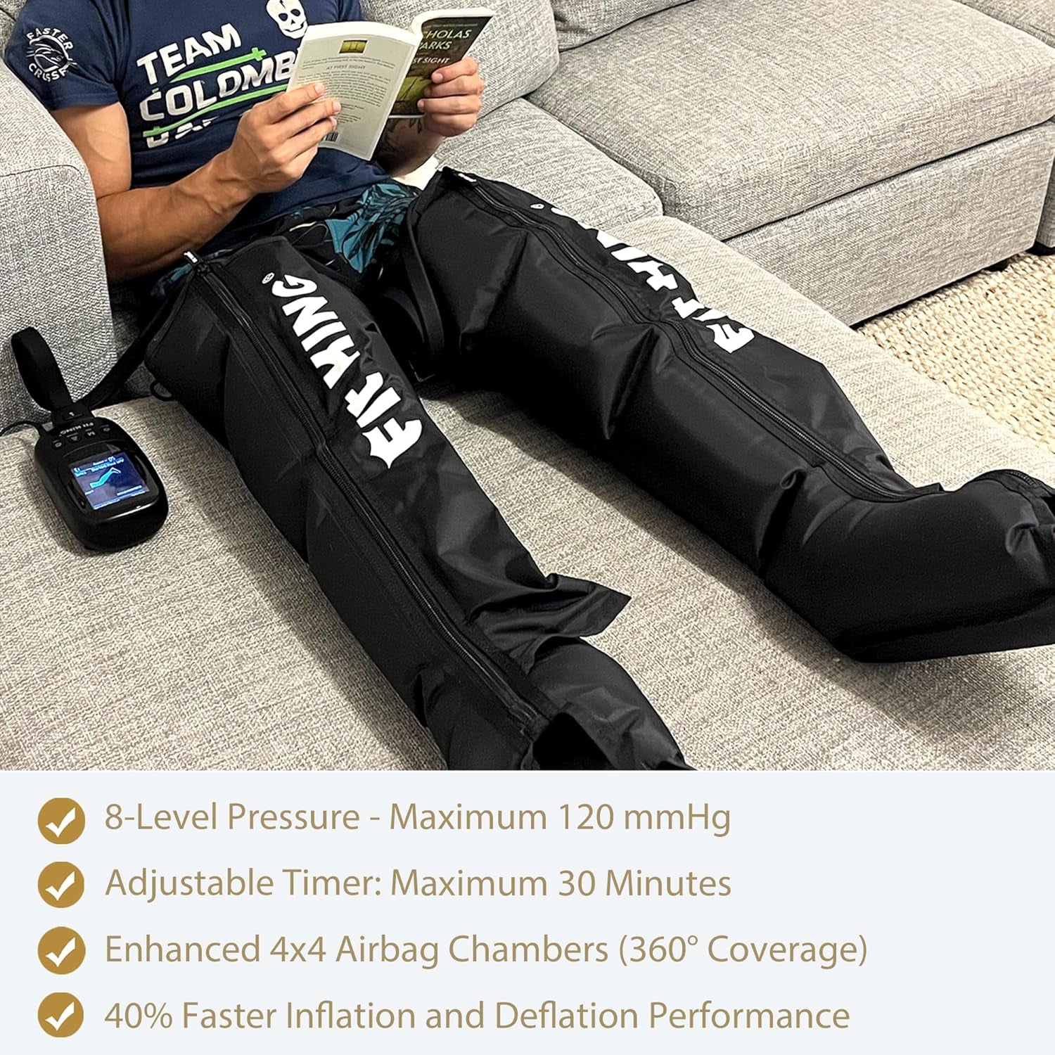 FIT KING Leg Recovery Boots | Compression Massage Machine for Pain Relief, Circulation & Muscle Recovery (Available in S / M / L)| Foot, Calf & Thigh Air Compression Massager with LCD Display