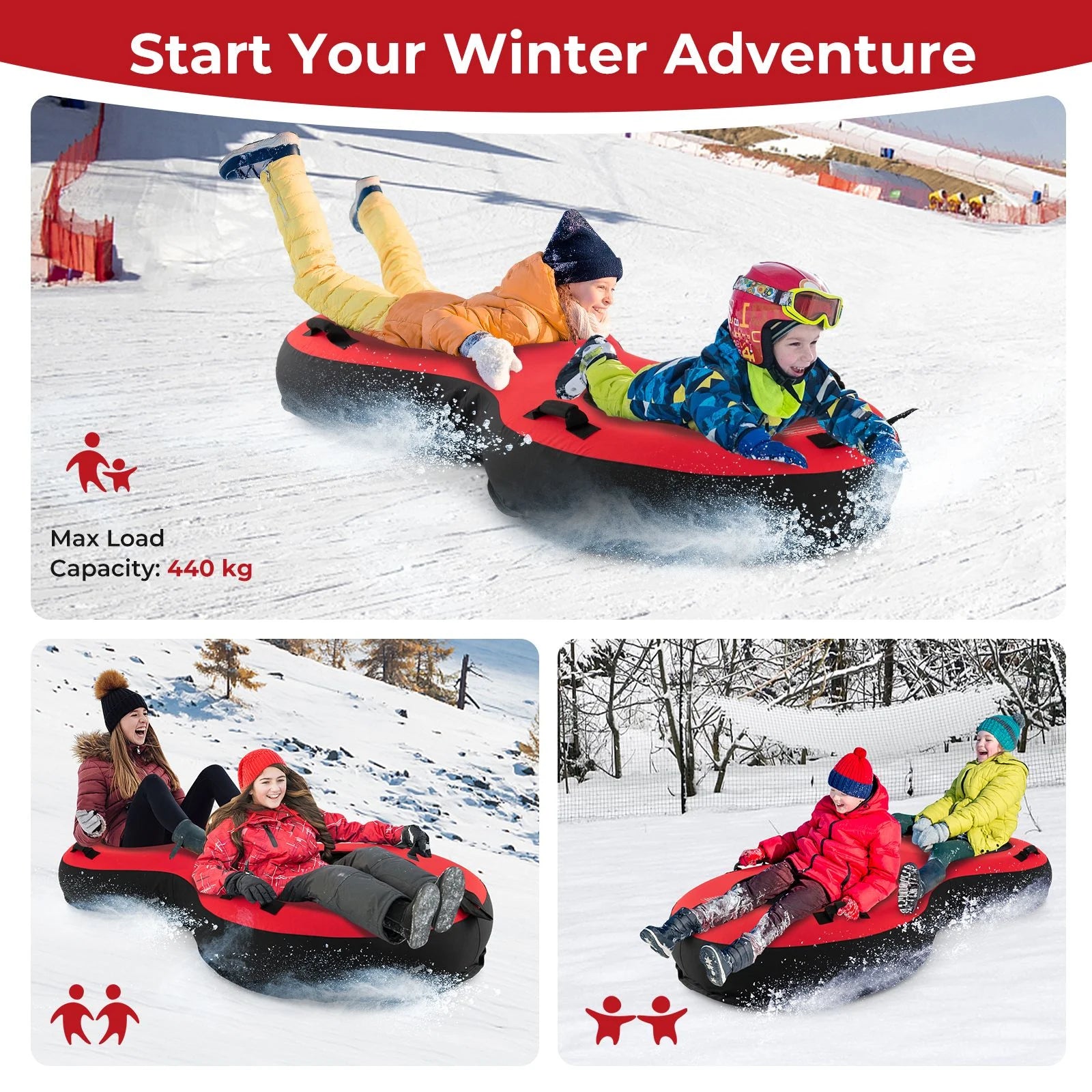 2-Person Inflatable Snow Tube for Adults Kids
