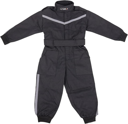 CUB Kids Motocross Suit – Black (9-10 Years) | 1-Piece Junior Race Suit for Boys & Girls | Durable Oxford Quad, ATV & Karting Overalls
