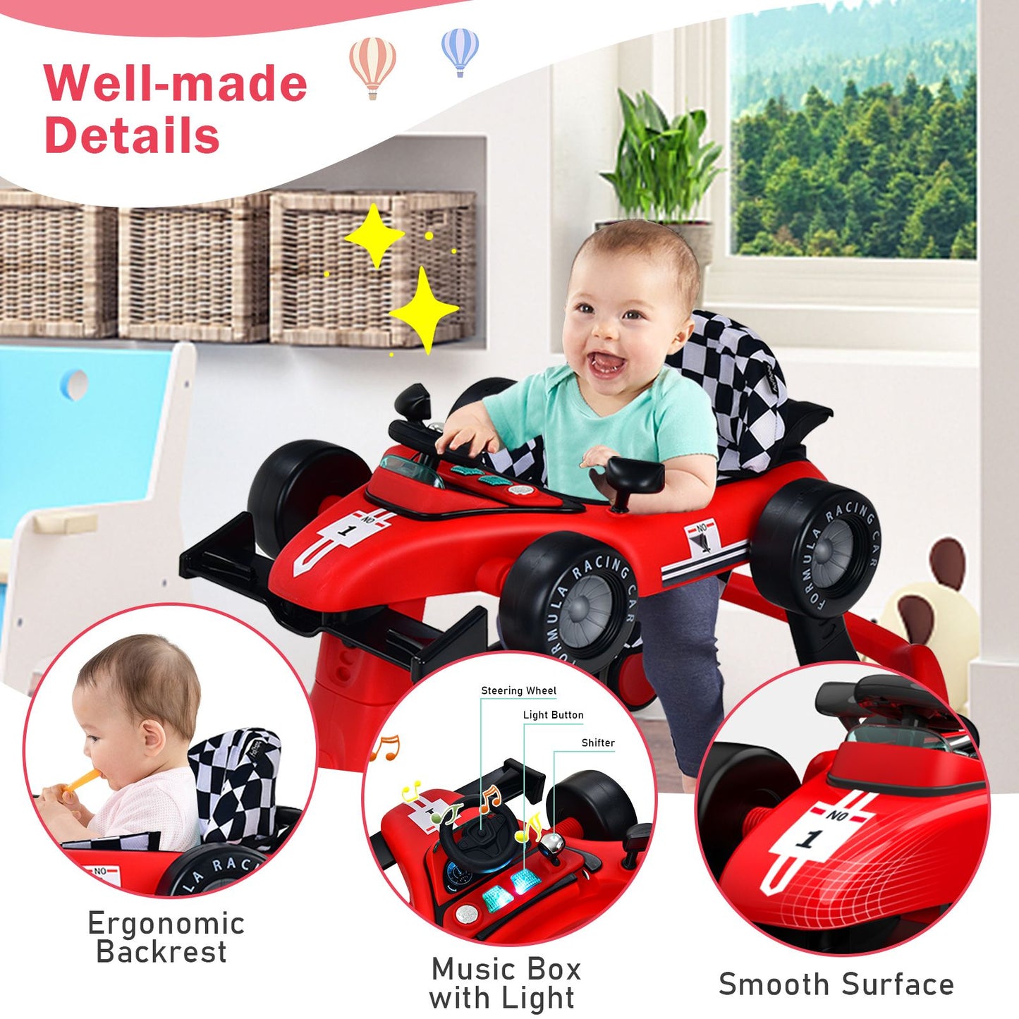 4-in-1 Adjustable Height and Speed Baby Push Walker
