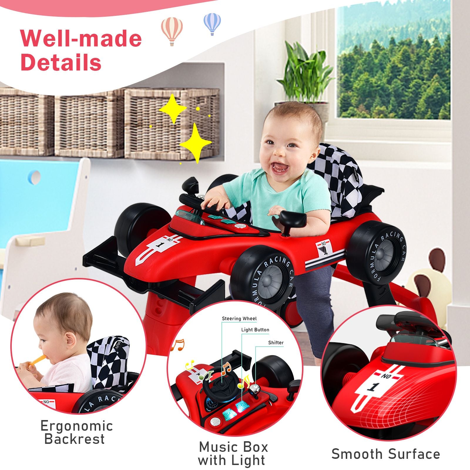 4-in-1 Adjustable Height and Speed Baby Push Walker