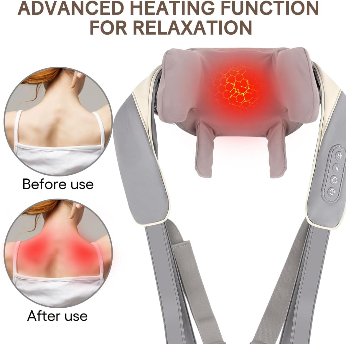 Wireless Neck & Shoulder Massager with Heat – Portable Deep Tissue Shiatsu Massage Device for Neck, Back & Legs | 2 Modes, 2 Intensity Levels | Pain & Tension Relief for Home, Car & Office (Apricot)