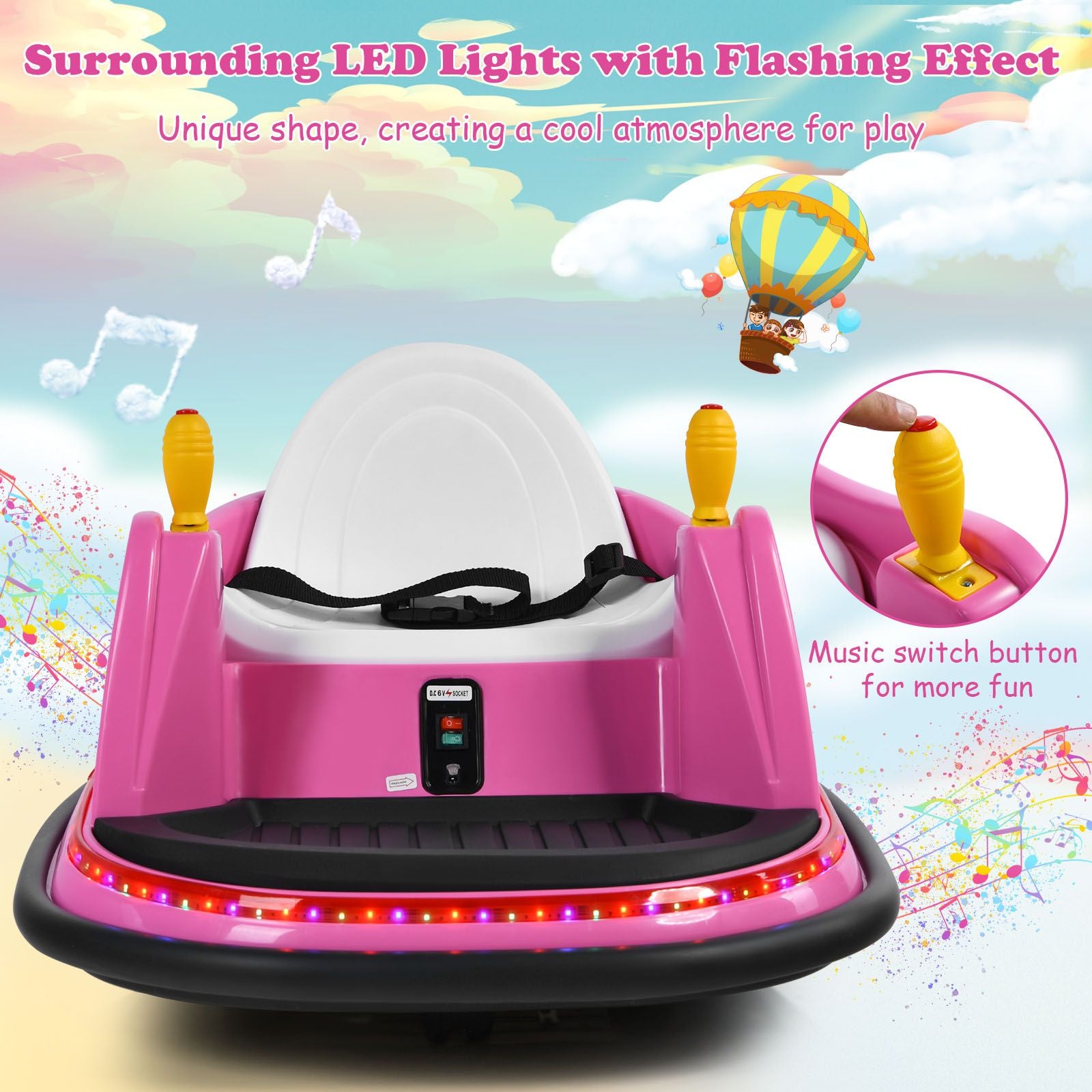 Children's Ride-On Bumper Car with Vibrant Flashing Lights and Music