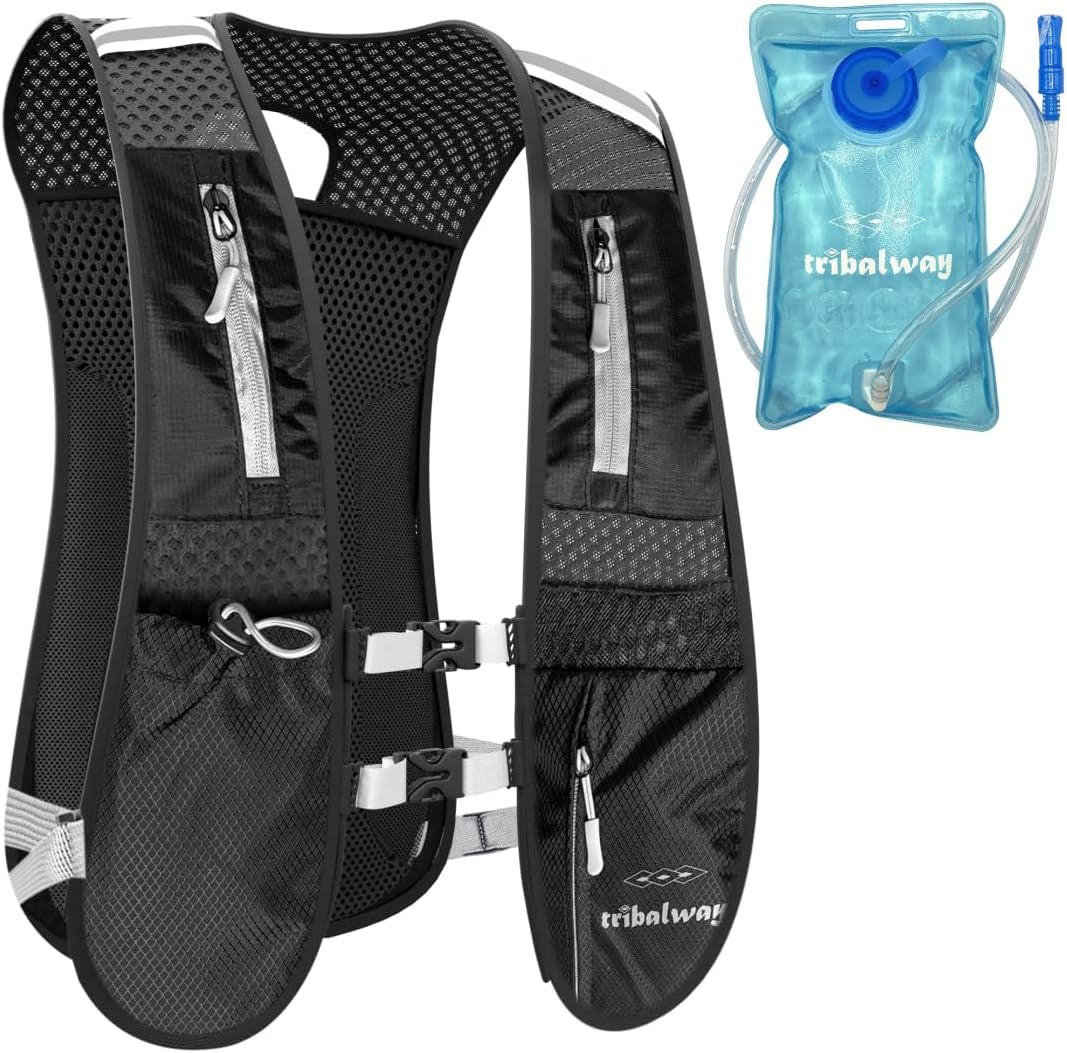 Lightweight Running Vest with 1.5L Water Bladder – Breathable Reflective Hydration Backpack with Phone Holder for Men & Women | Ideal for Running, Hiking & Cycling – Black