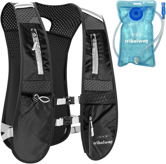 Lightweight Running Vest with 1.5L Water Bladder – Breathable Reflective Hydration Backpack with Phone Holder for Men & Women | Ideal for Running, Hiking & Cycling – Black