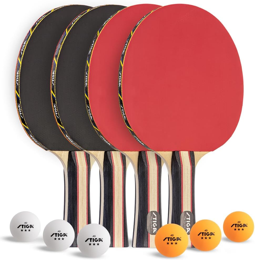 STIGA Performance 2- or 4-Player Table Tennis Set – USATT-Approved Rackets & 3-Star Balls | 5-Ply Blade, Flared Handle | Advanced Spin, Speed & Control