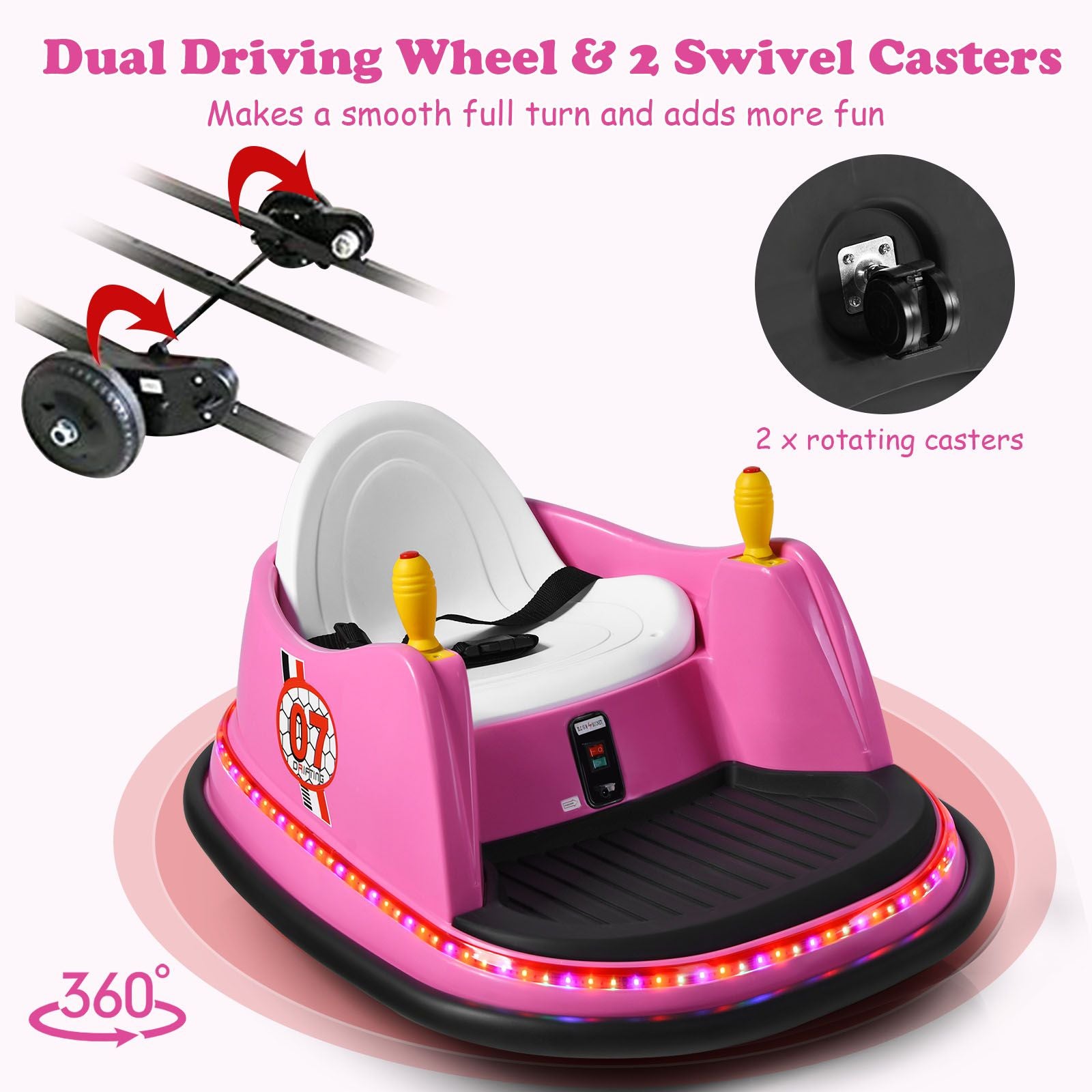 Children's Ride-On Bumper Car with Vibrant Flashing Lights and Music