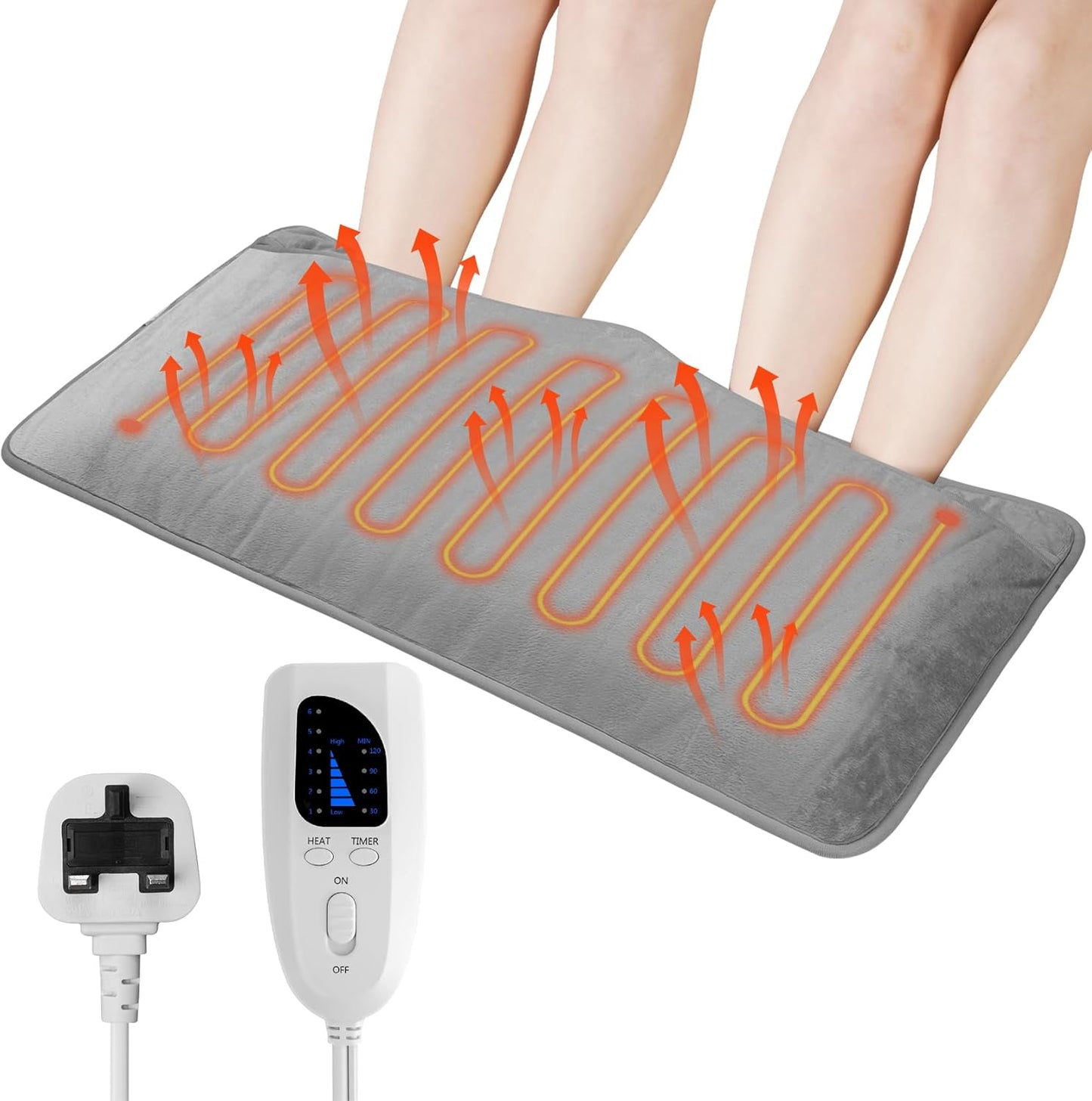 Electric Heated Foot Warmer, 74X40Cm Fast Heating Foot Warmer Pad, Washable Feet Warmer with 6 Levels Temp & 4 Timers, Fast Heating Pad for Back Pain Relief, Hands, Shoulders, Abdomen