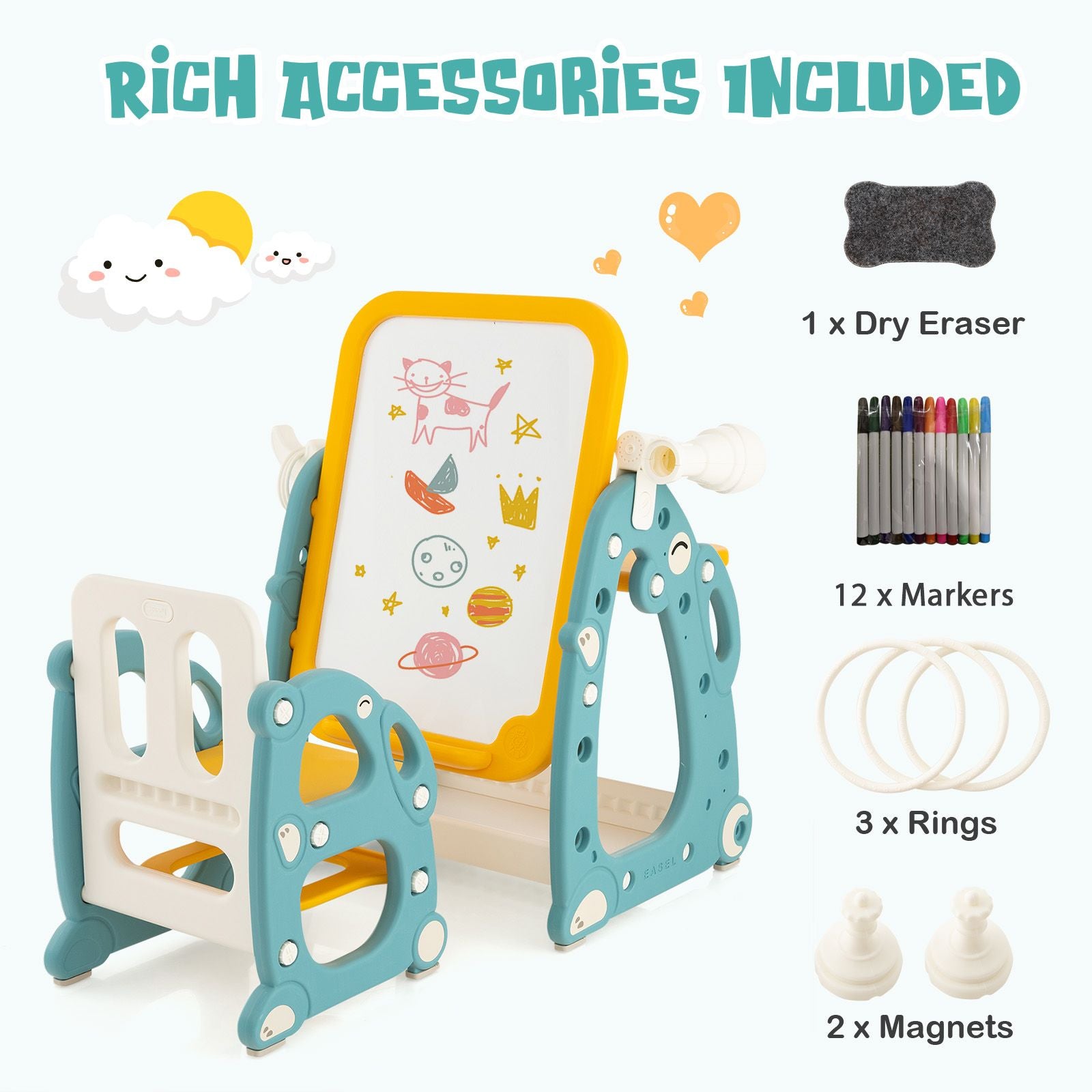 4-in-1 Kids Art Easel Desk & Chair Set with Adjustable Whiteboard | Drawing Table, Study Desk & Activity Center for Ages 1–8