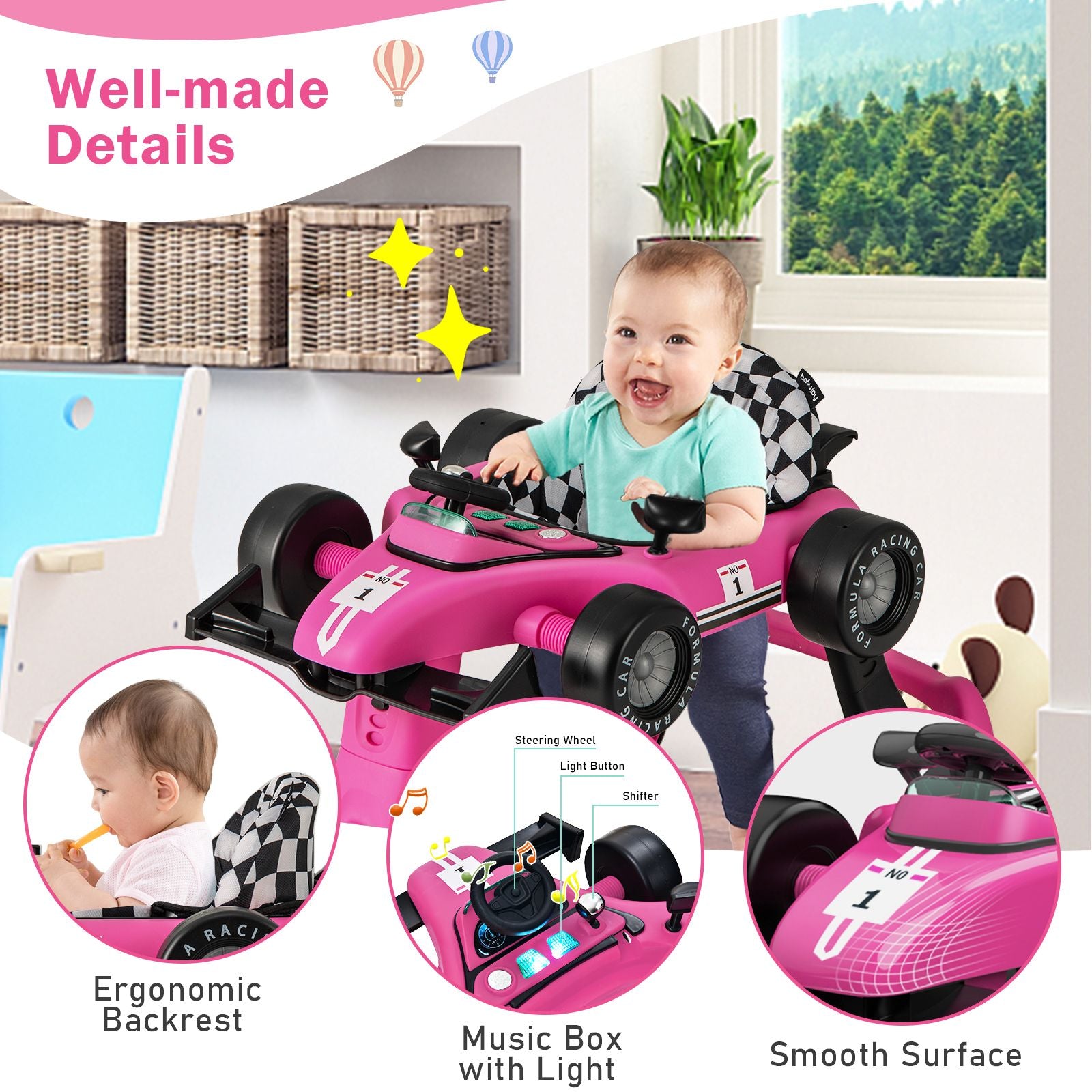 4-in-1 Adjustable Height and Speed Baby Push Walker