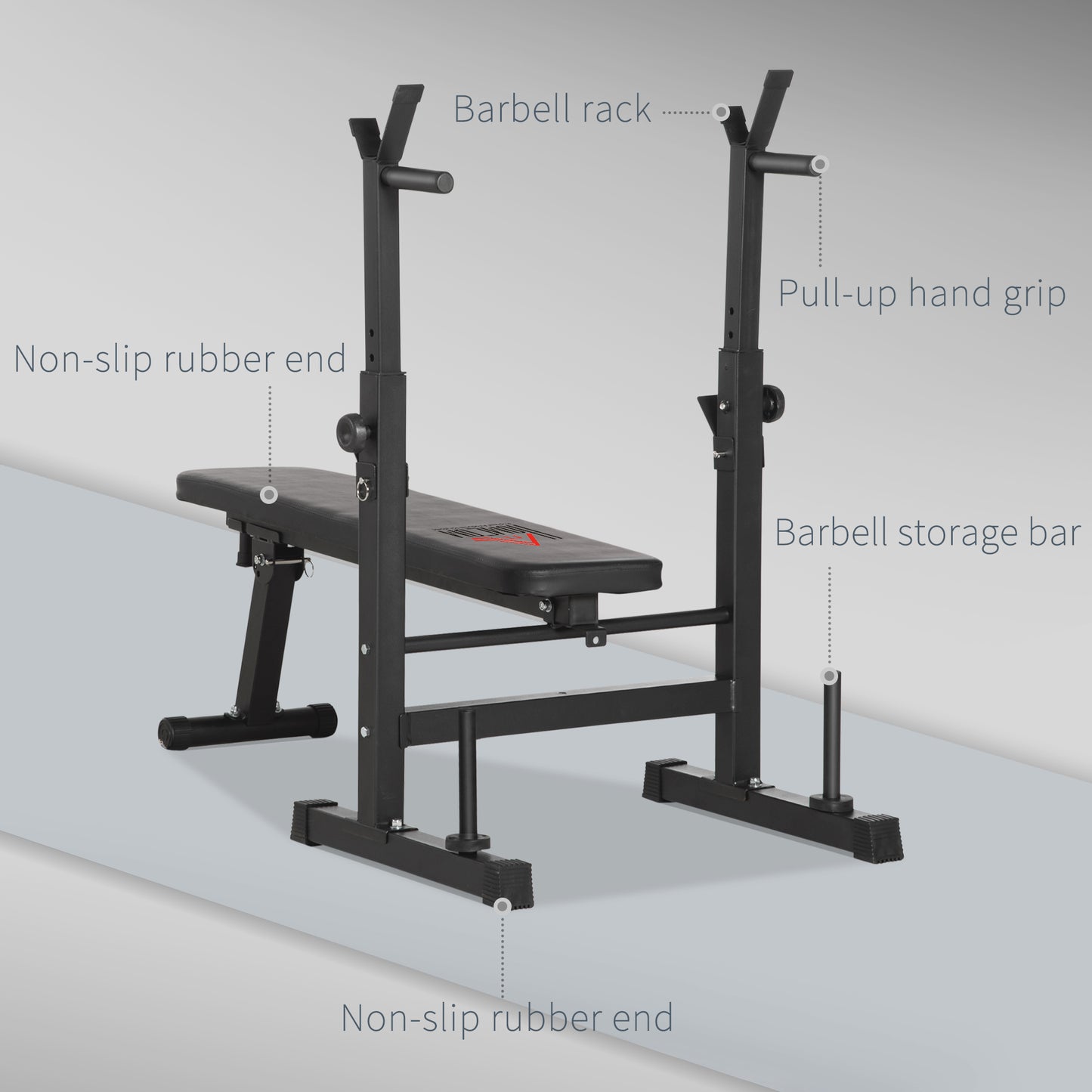 Adjustable Weight Bench with Barbell Rack & Dip Station, Foldable Home Gym Bench – Black