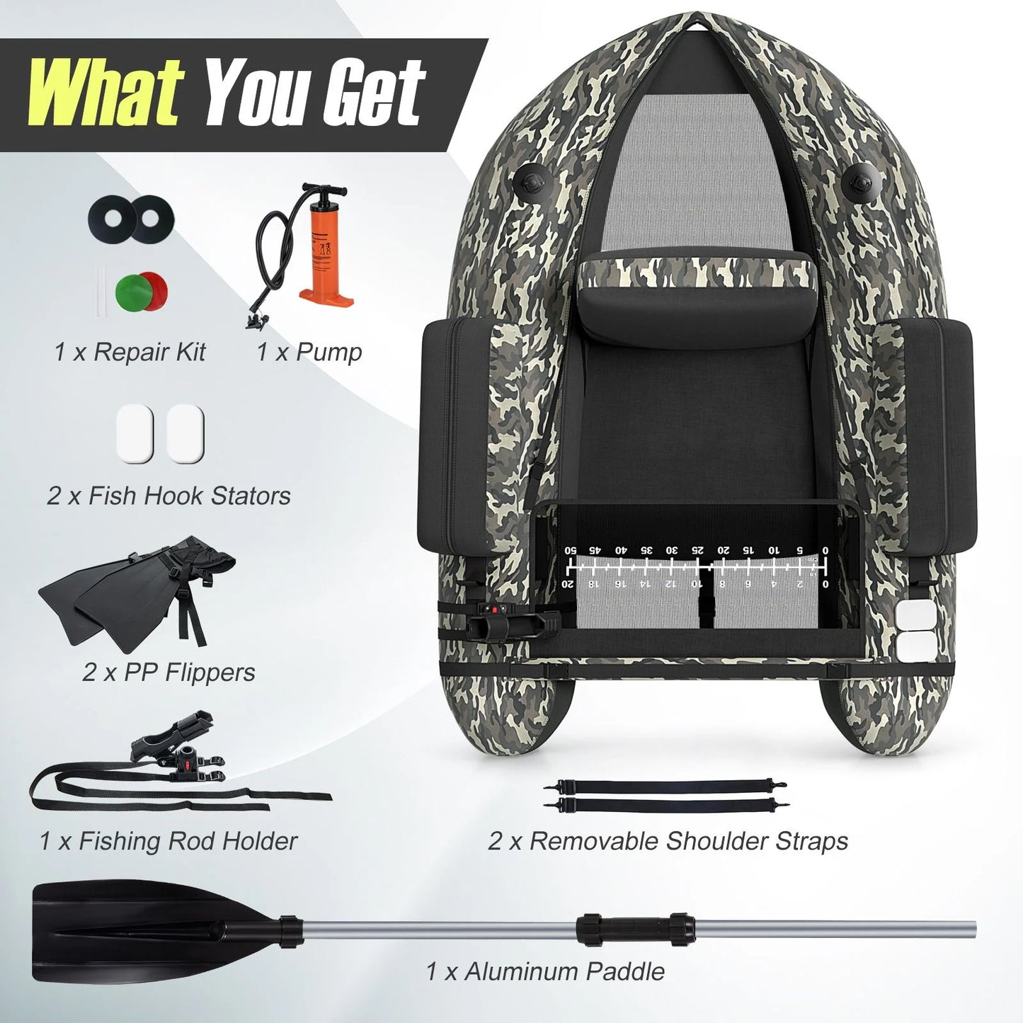 Inflatable Fishing Float Tube with Pump, Paddle, and Storage Compartments