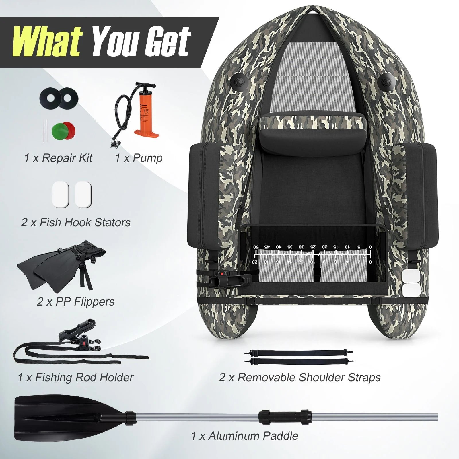 Inflatable Fishing Float Tube with Pump, Paddle, and Storage Compartments