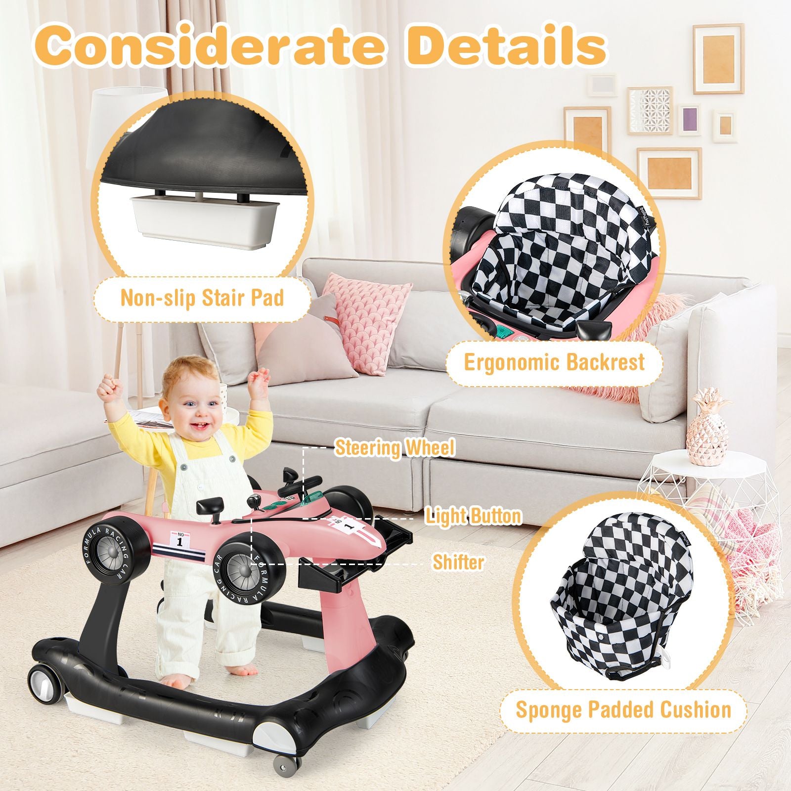 4-in-1 Adjustable Height and Speed Baby Push Walker