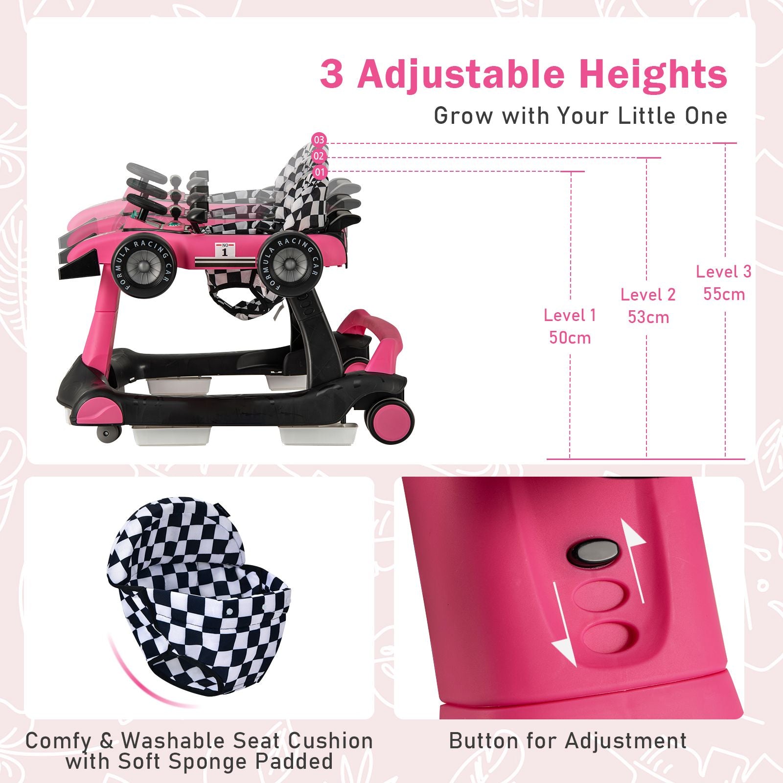 4-in-1 Adjustable Height and Speed Baby Push Walker