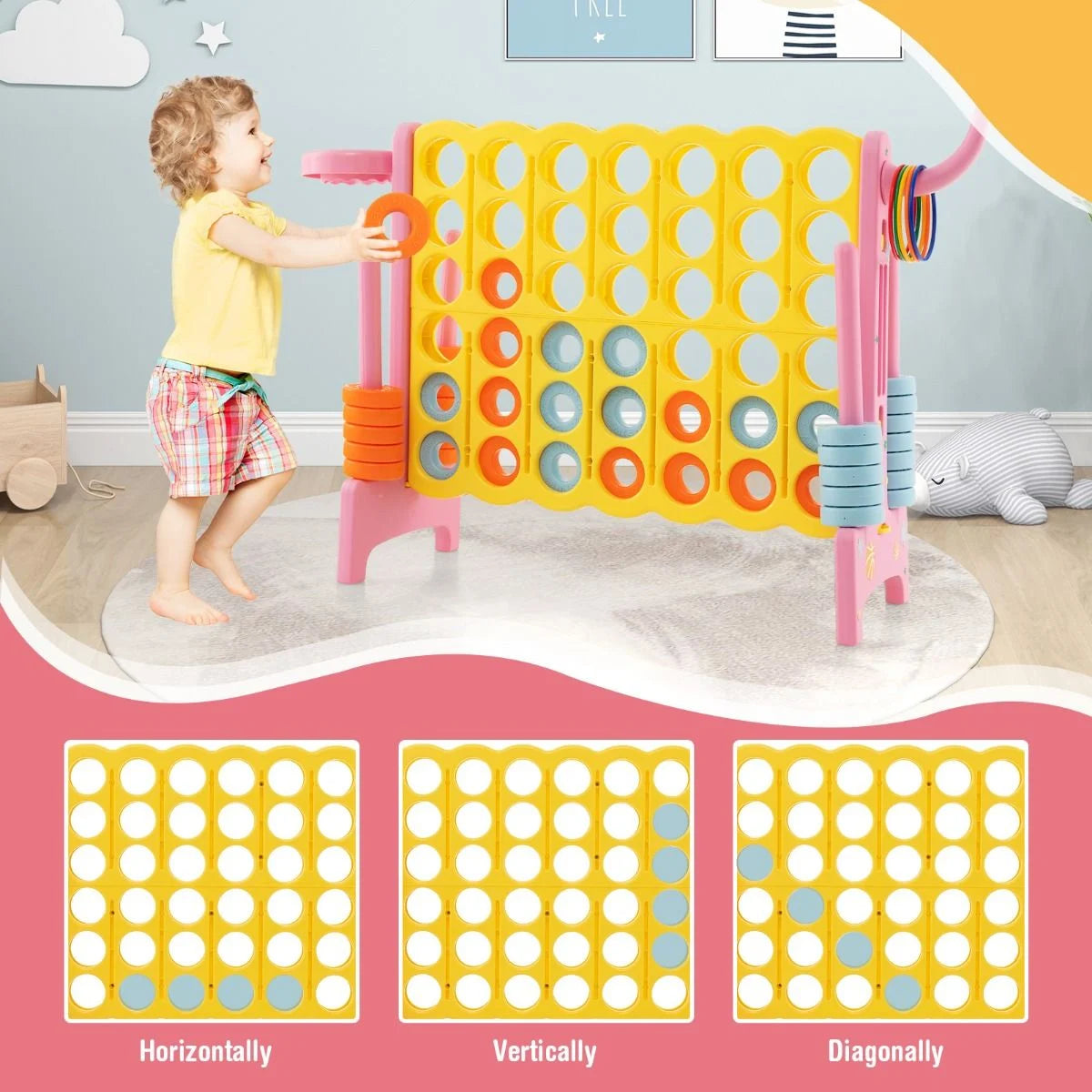 Upgraded 4-To-Score Game Set with Basketball Hoop & Toss Rings – Fun Family Game for Kids & Adults
